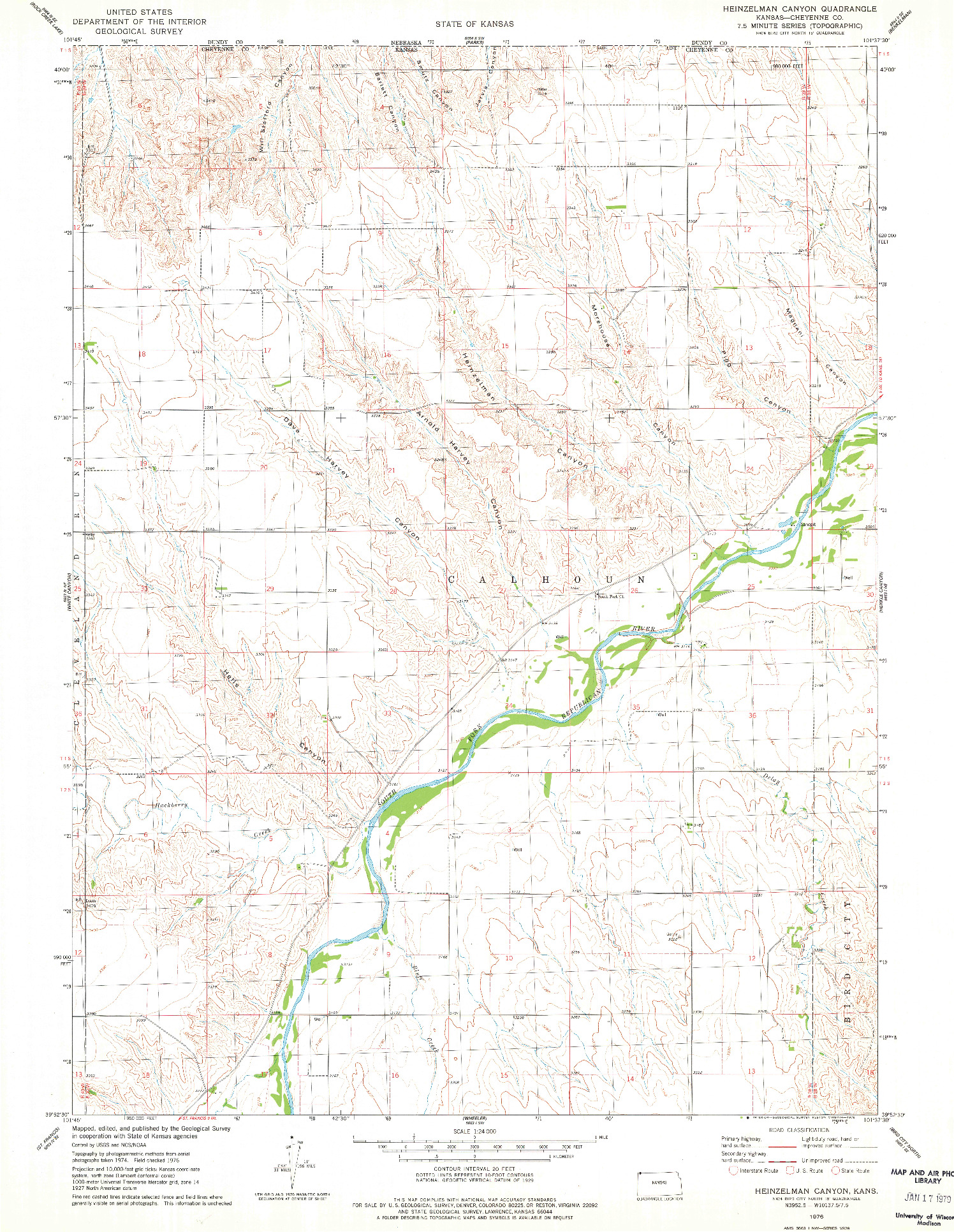 USGS 1:24000-SCALE QUADRANGLE FOR HEINZELMAN CANYON, KS 1976
