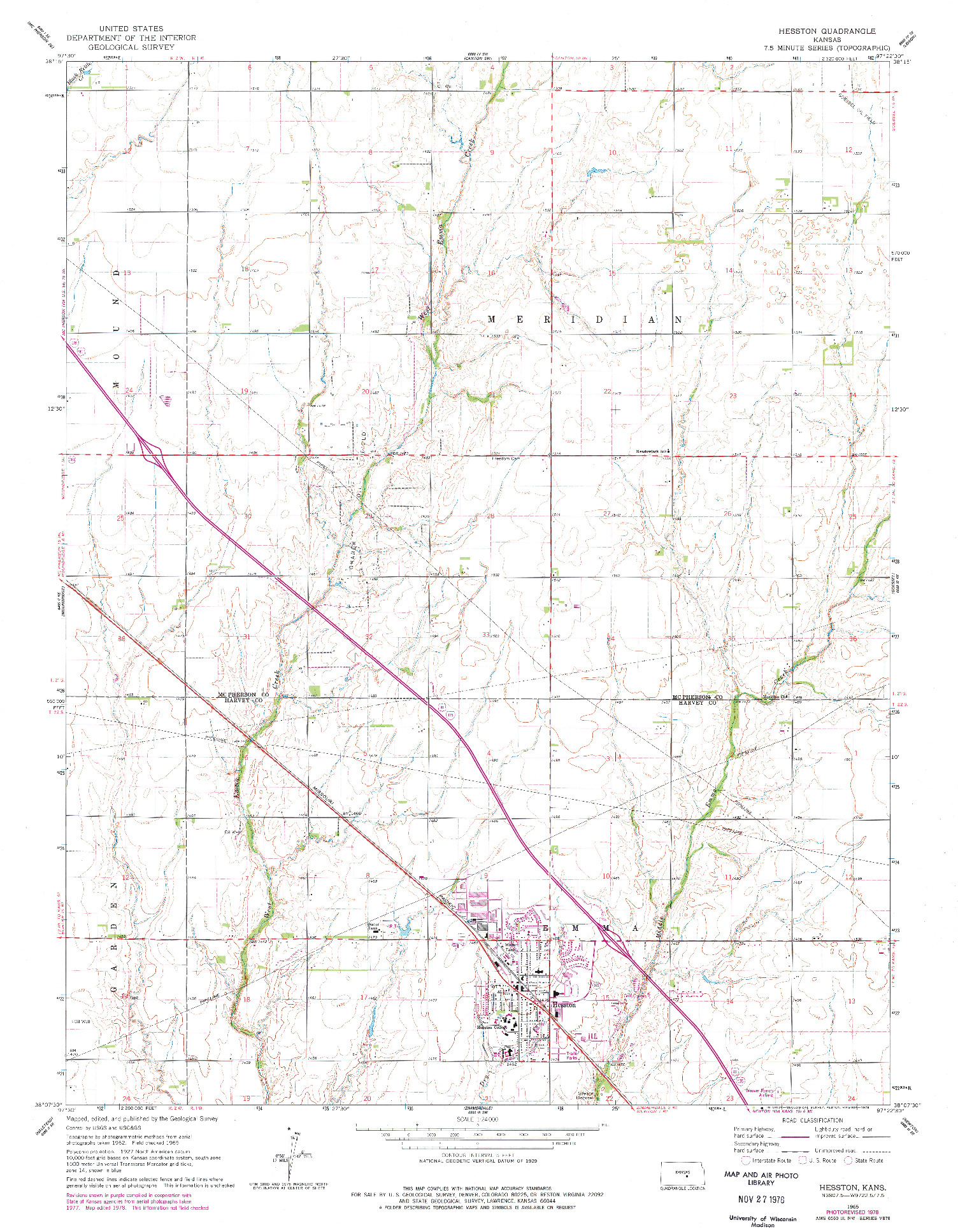 USGS 1:24000-SCALE QUADRANGLE FOR HESSTON, KS 1965