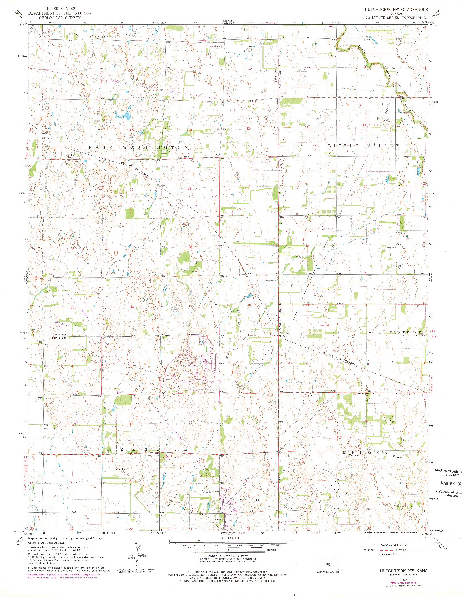 USGS 1:24000-SCALE QUADRANGLE FOR HUTCHINSON NW, KS 1965