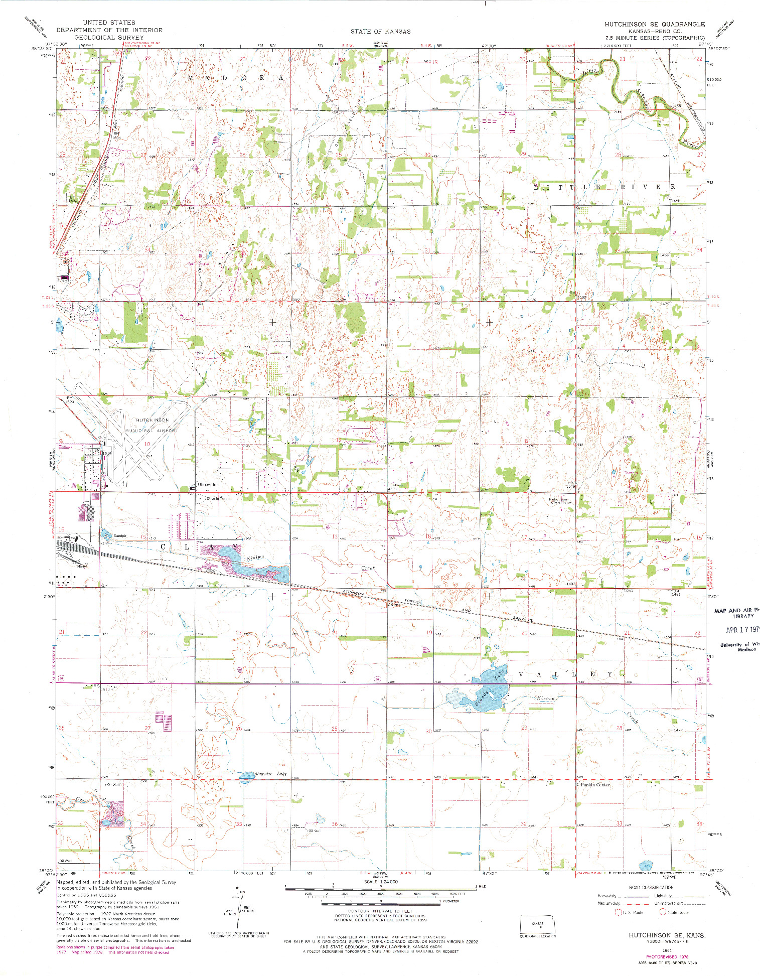 USGS 1:24000-SCALE QUADRANGLE FOR HUTCHINSON SE, KS 1961