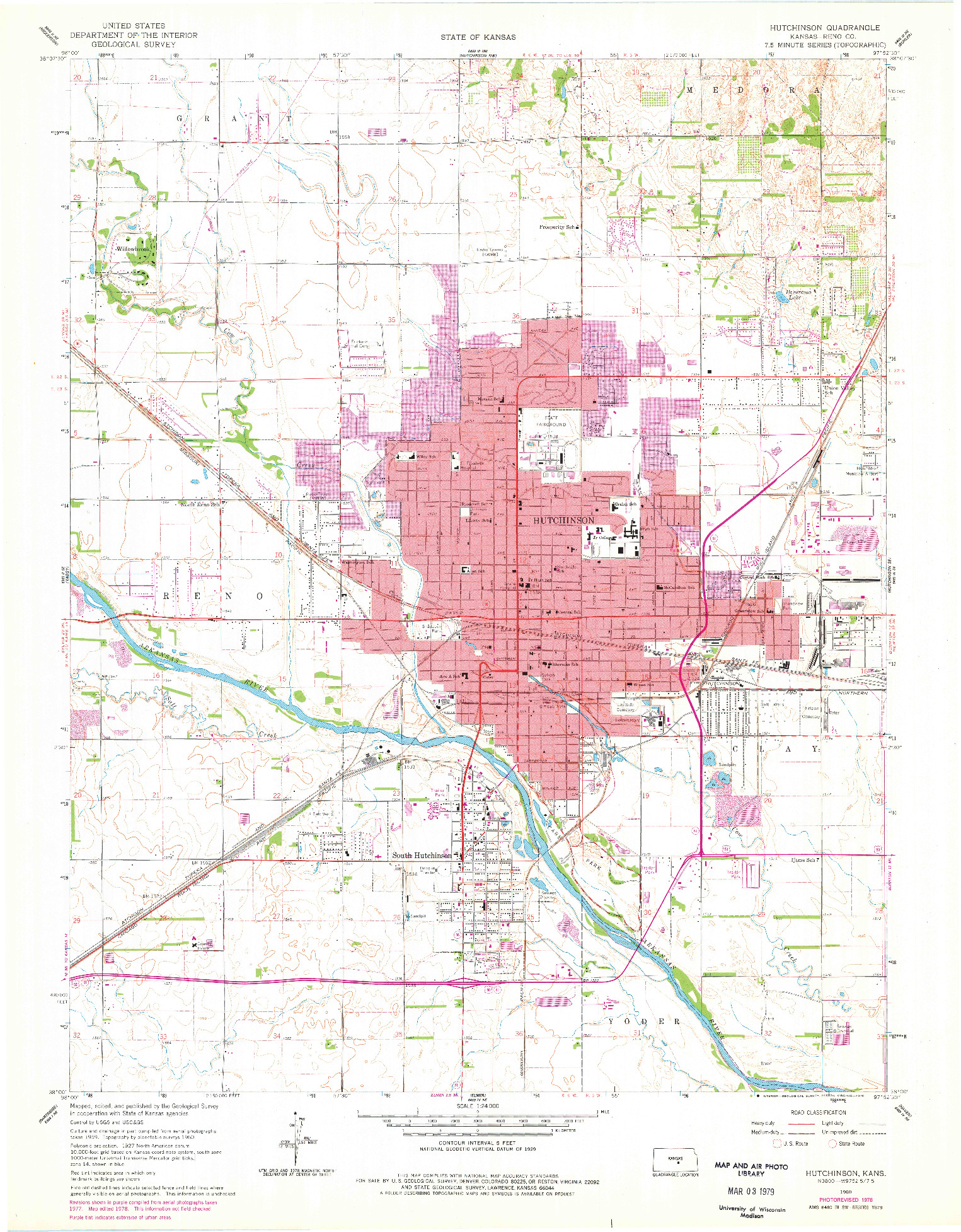 USGS 1:24000-SCALE QUADRANGLE FOR HUTCHINSON, KS 1960