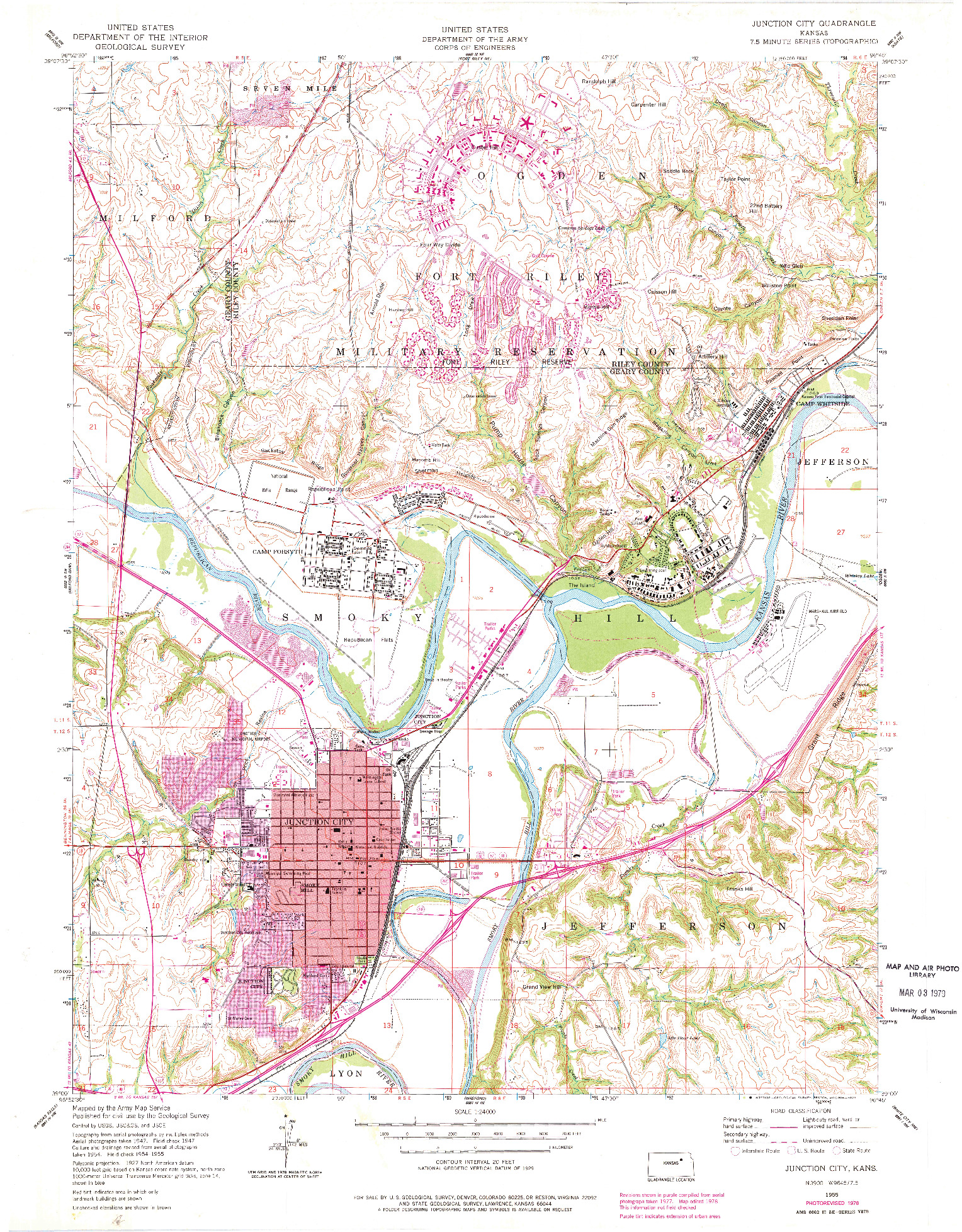 USGS 1:24000-SCALE QUADRANGLE FOR JUNCTION CITY, KS 1955