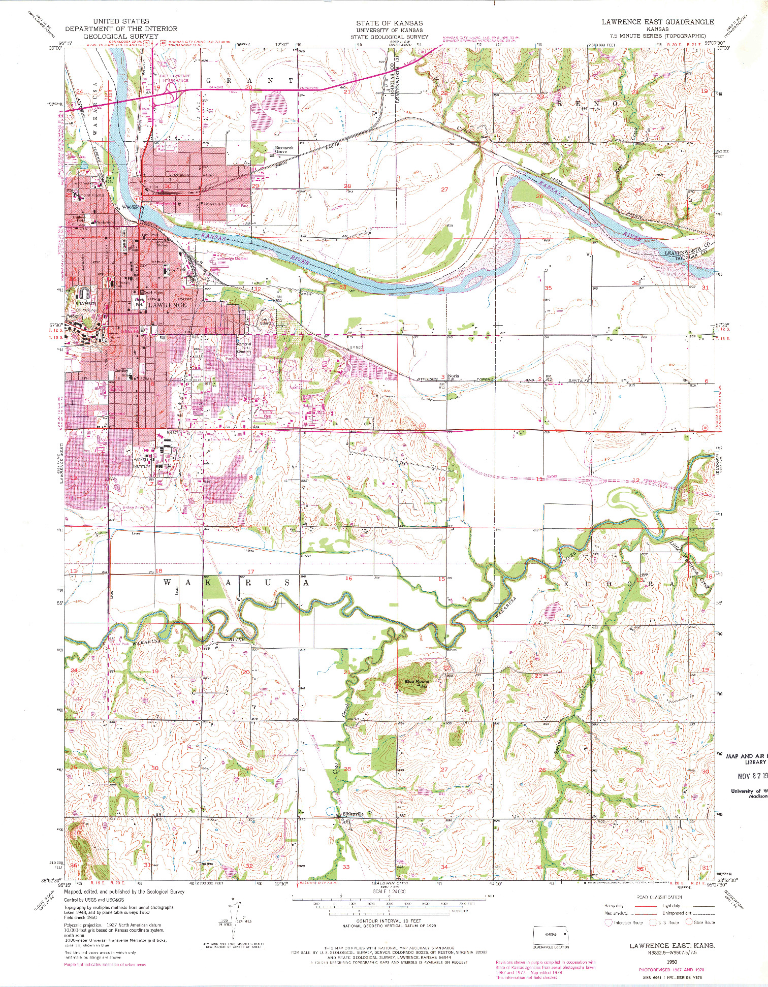 USGS 1:24000-SCALE QUADRANGLE FOR LAWRENCE EAST, KS 1950