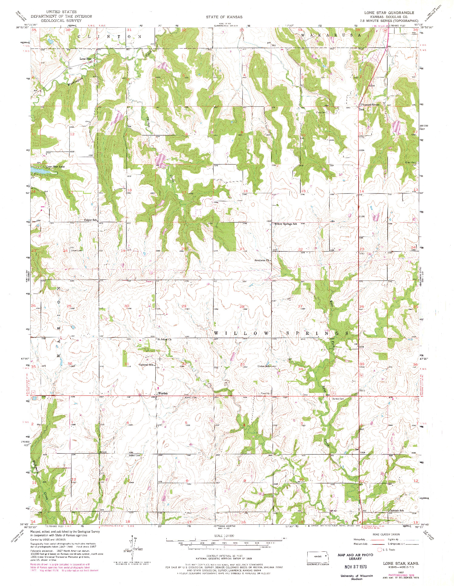 USGS 1:24000-SCALE QUADRANGLE FOR LONE STAR, KS 1957