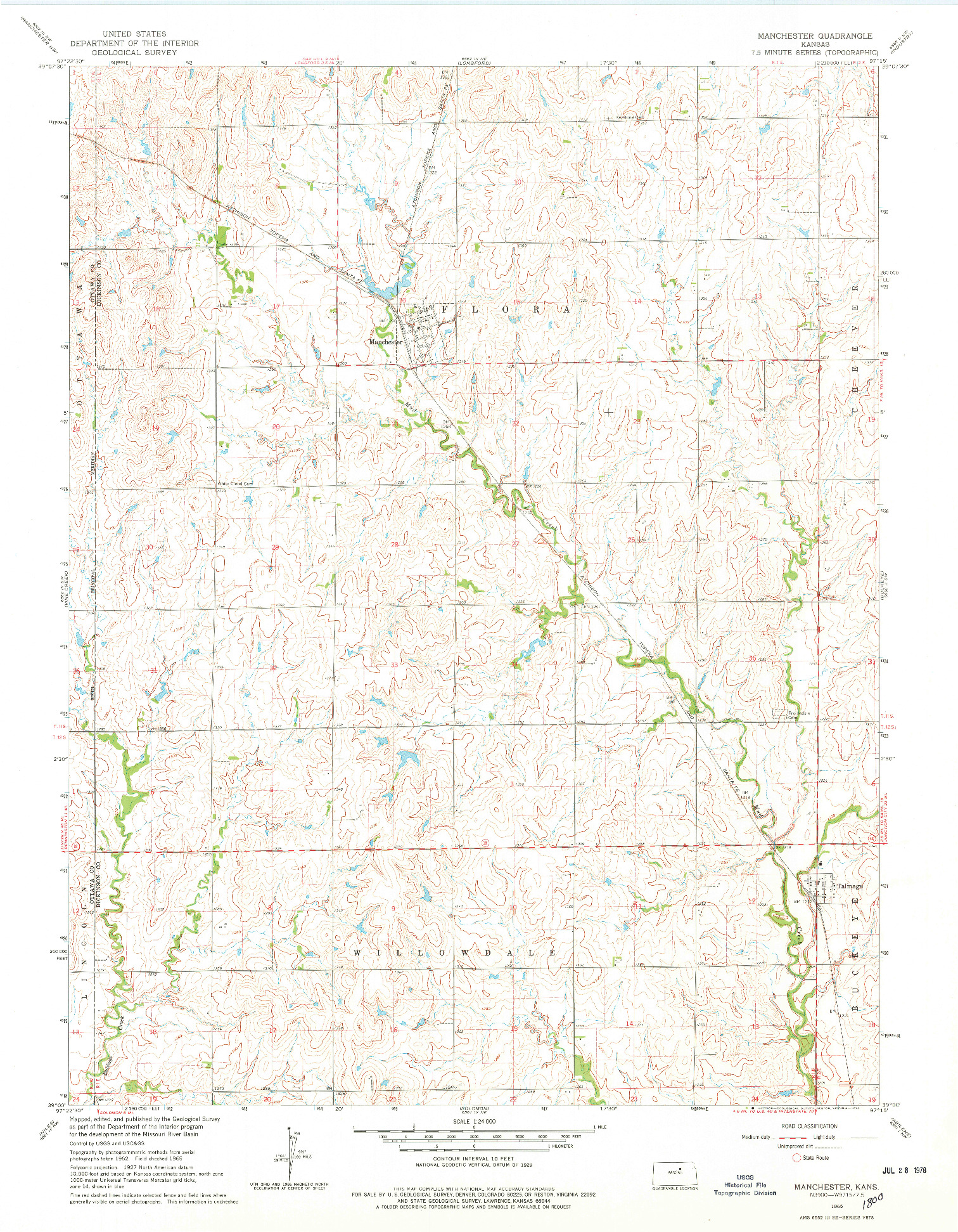 USGS 1:24000-SCALE QUADRANGLE FOR MANCHESTER, KS 1965