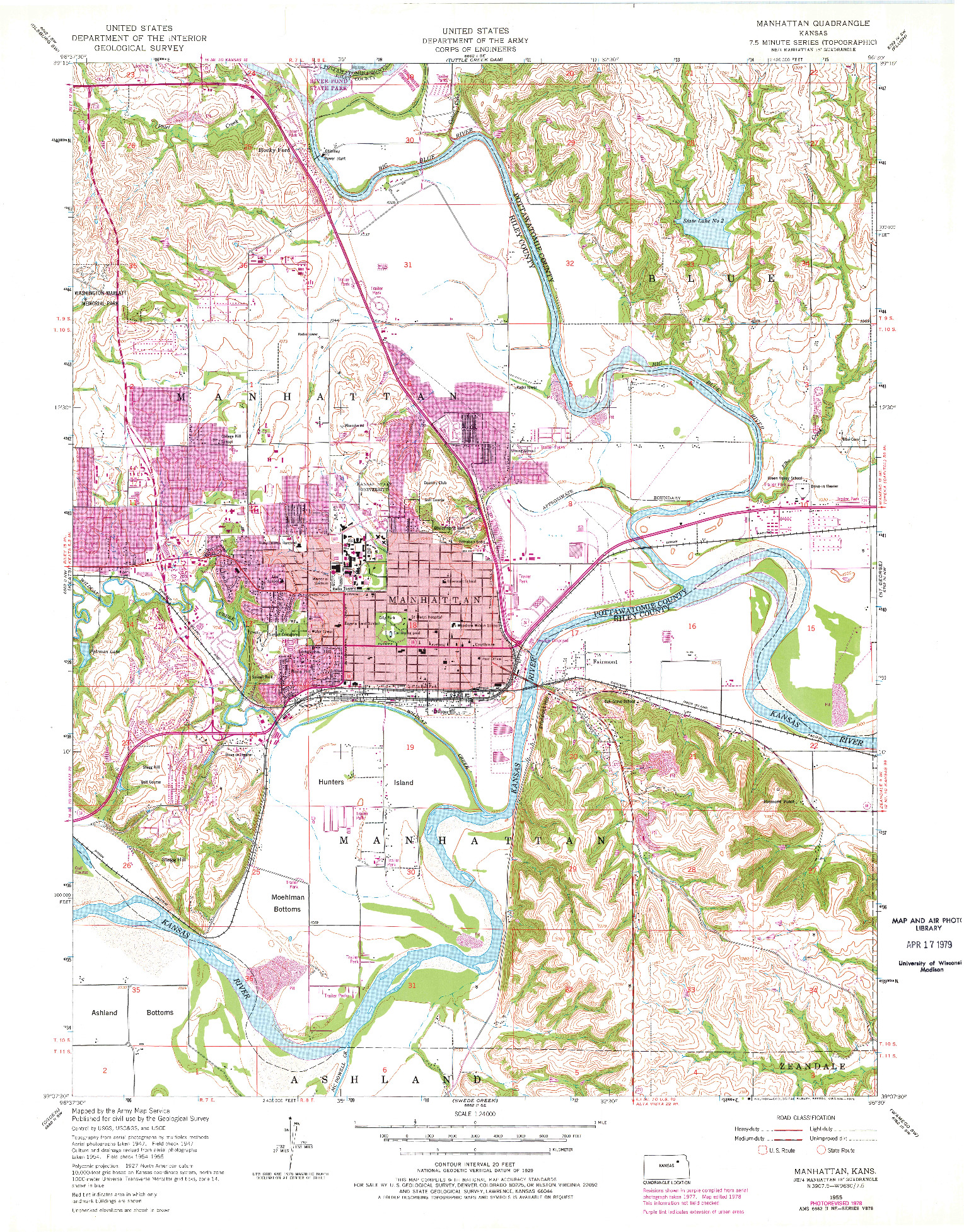 USGS 1:24000-SCALE QUADRANGLE FOR MANHATTAN, KS 1955