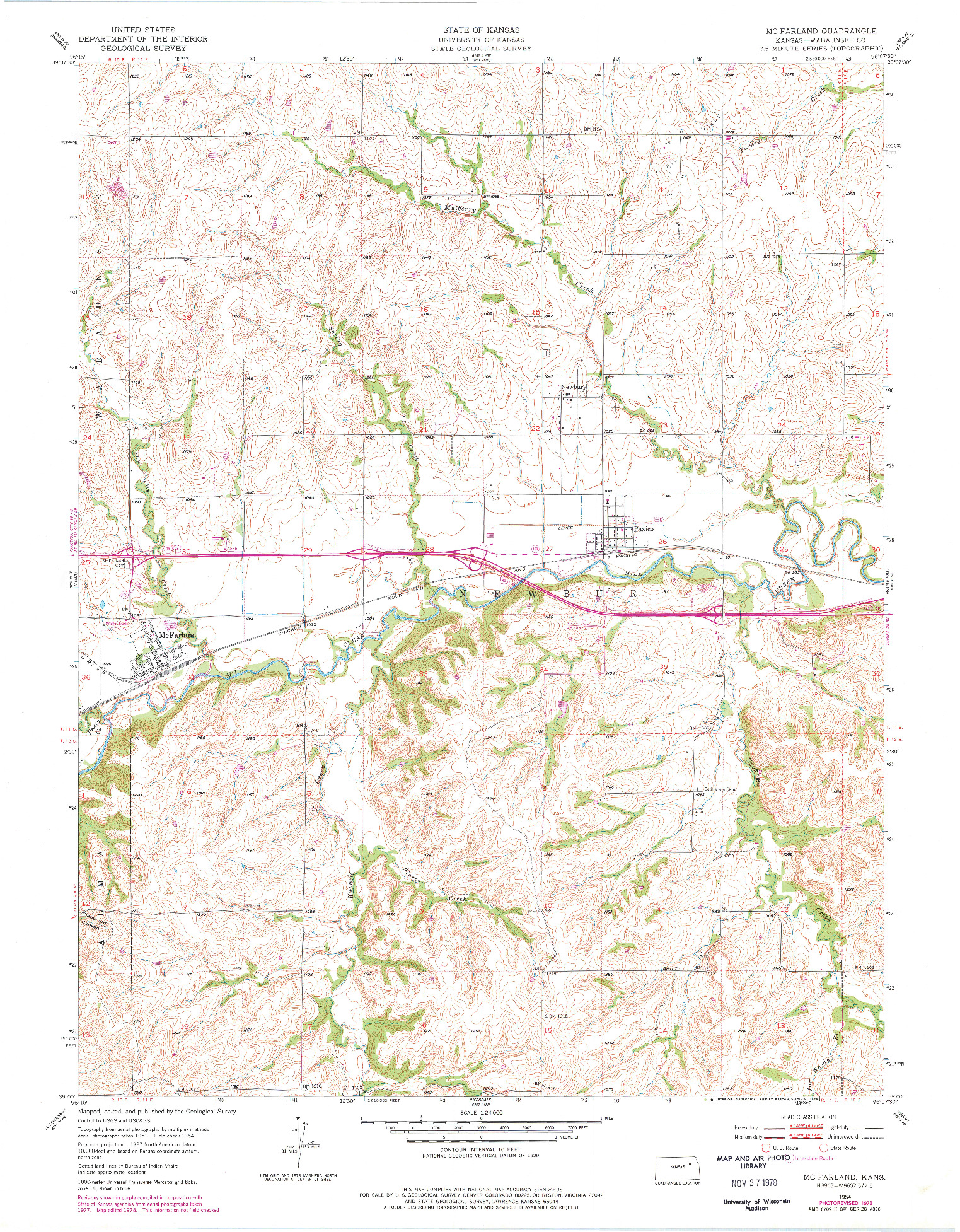 USGS 1:24000-SCALE QUADRANGLE FOR MC FARLAND, KS 1954