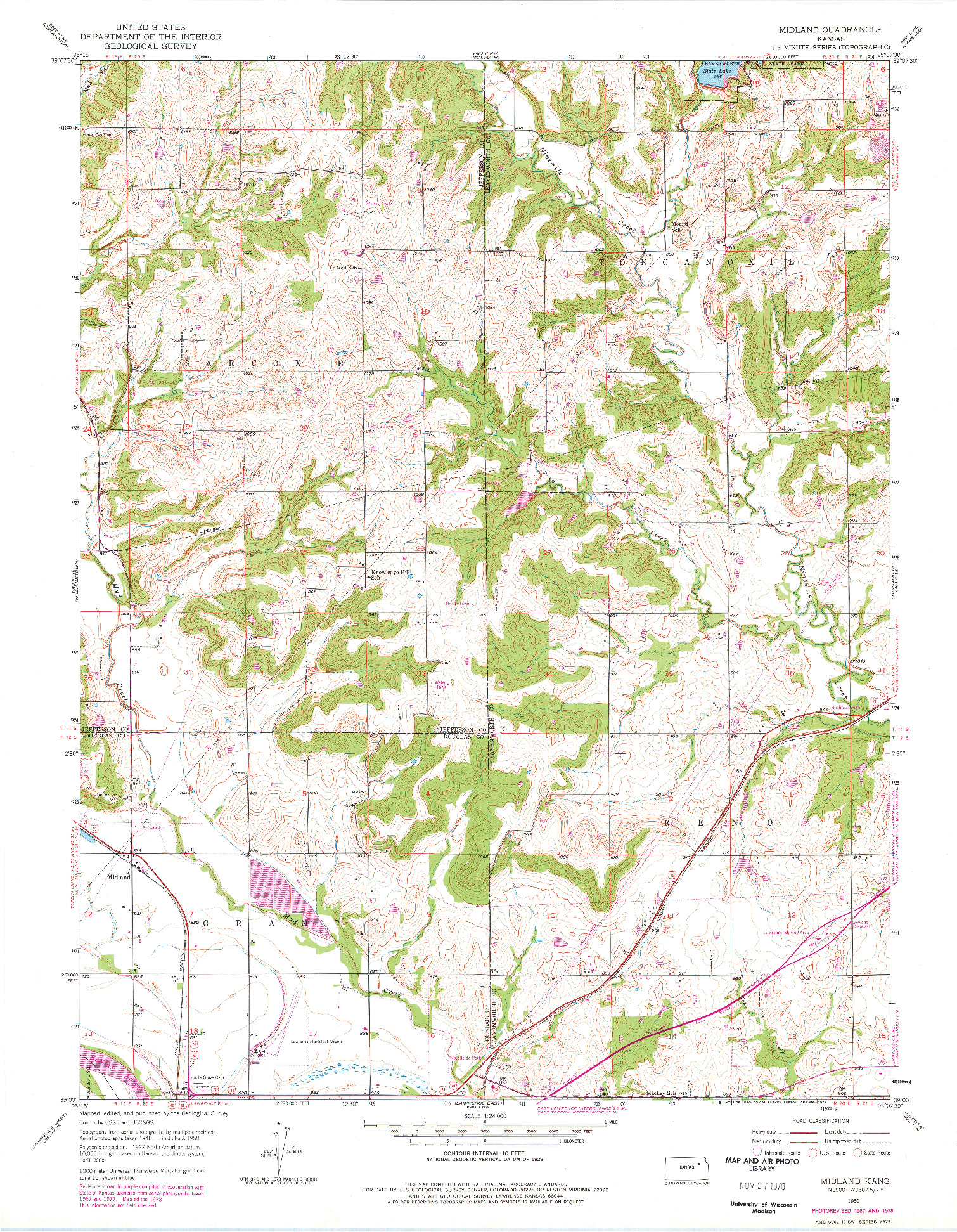USGS 1:24000-SCALE QUADRANGLE FOR MIDLAND, KS 1950