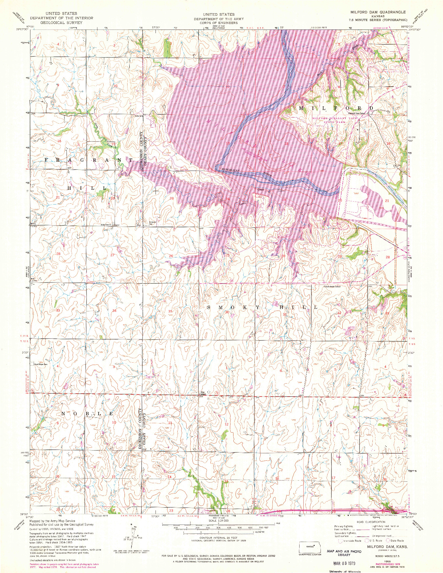 USGS 1:24000-SCALE QUADRANGLE FOR MILFORD DAM, KS 1955