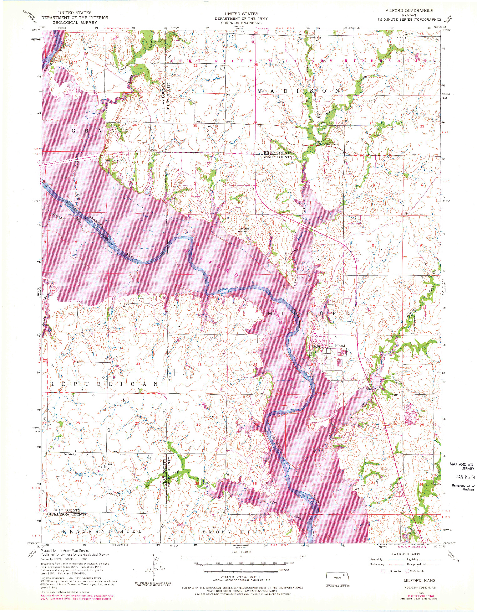 USGS 1:24000-SCALE QUADRANGLE FOR MILFORD, KS 1955