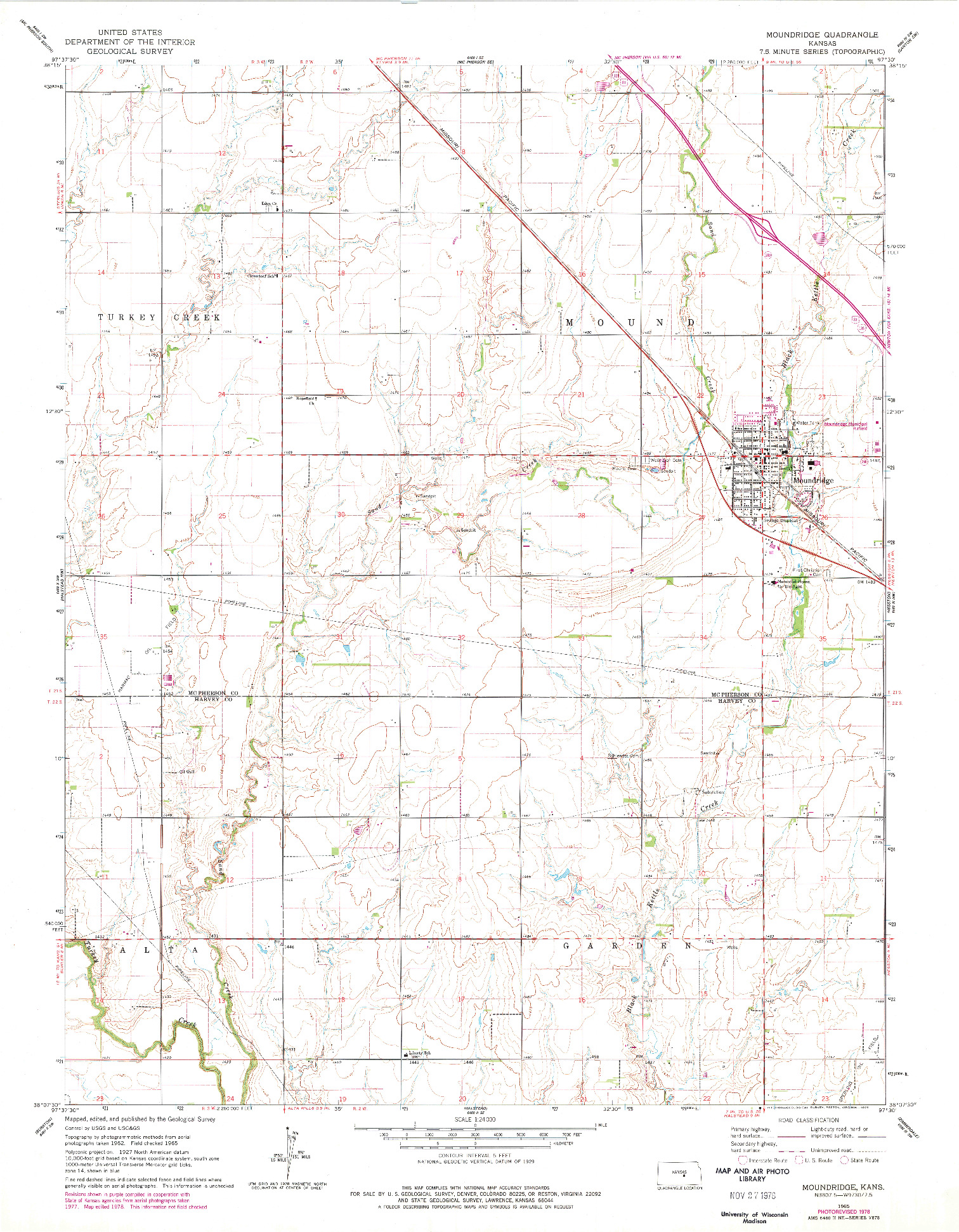 USGS 1:24000-SCALE QUADRANGLE FOR MOUNDRIDGE, KS 1965