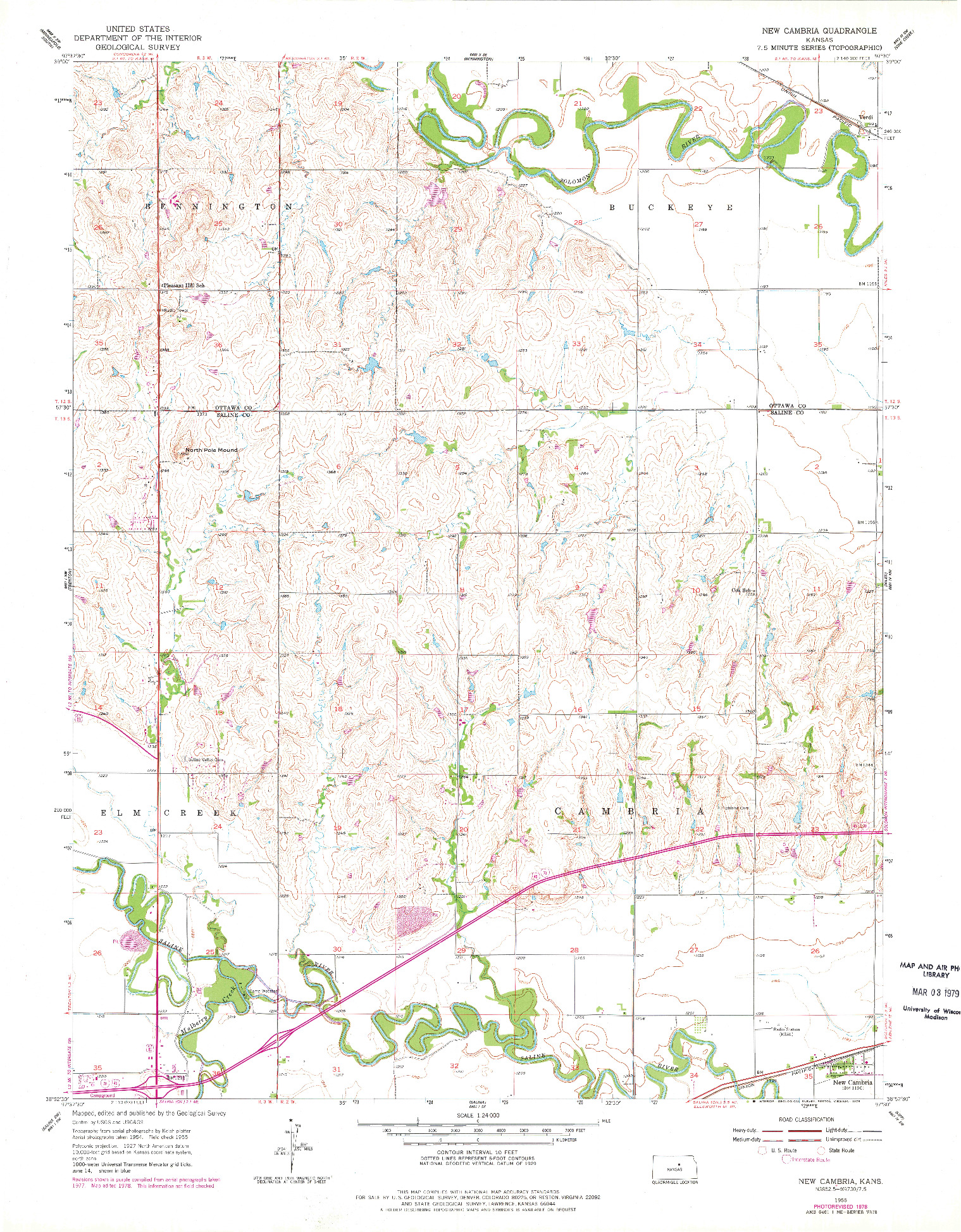 USGS 1:24000-SCALE QUADRANGLE FOR NEW CAMBRIA, KS 1955