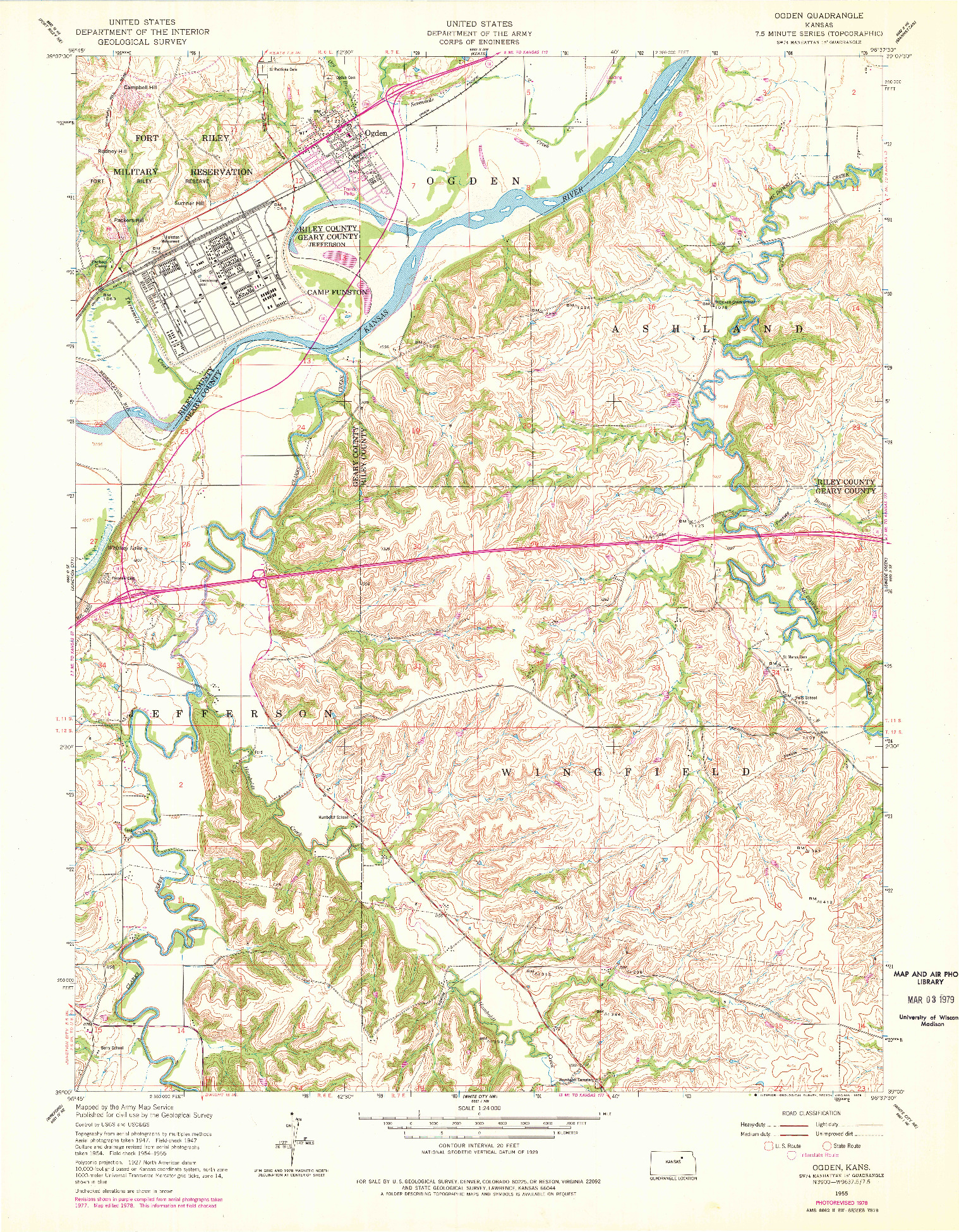 USGS 1:24000-SCALE QUADRANGLE FOR OGDEN, KS 1955