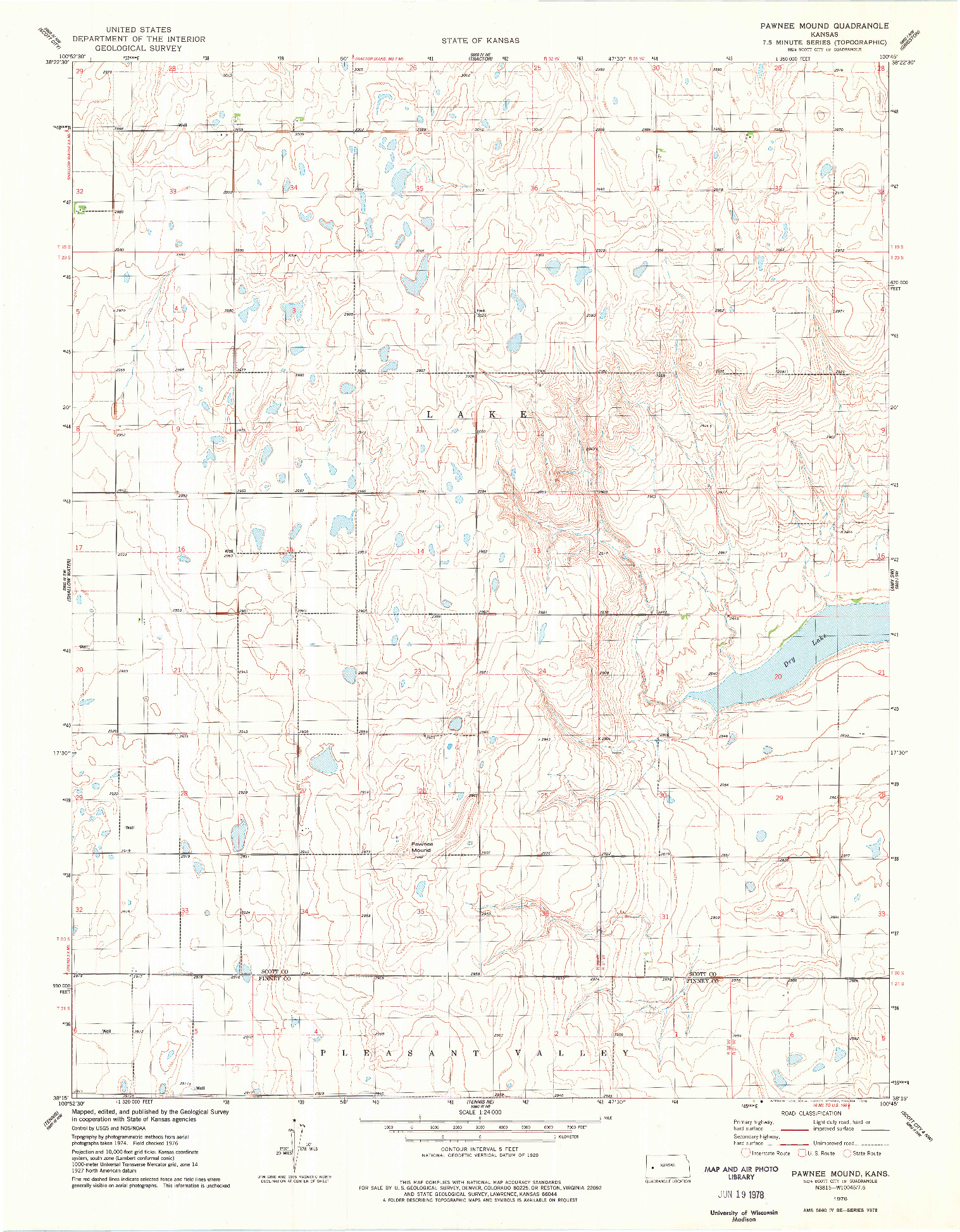 USGS 1:24000-SCALE QUADRANGLE FOR PAWNEE MOUND, KS 1976