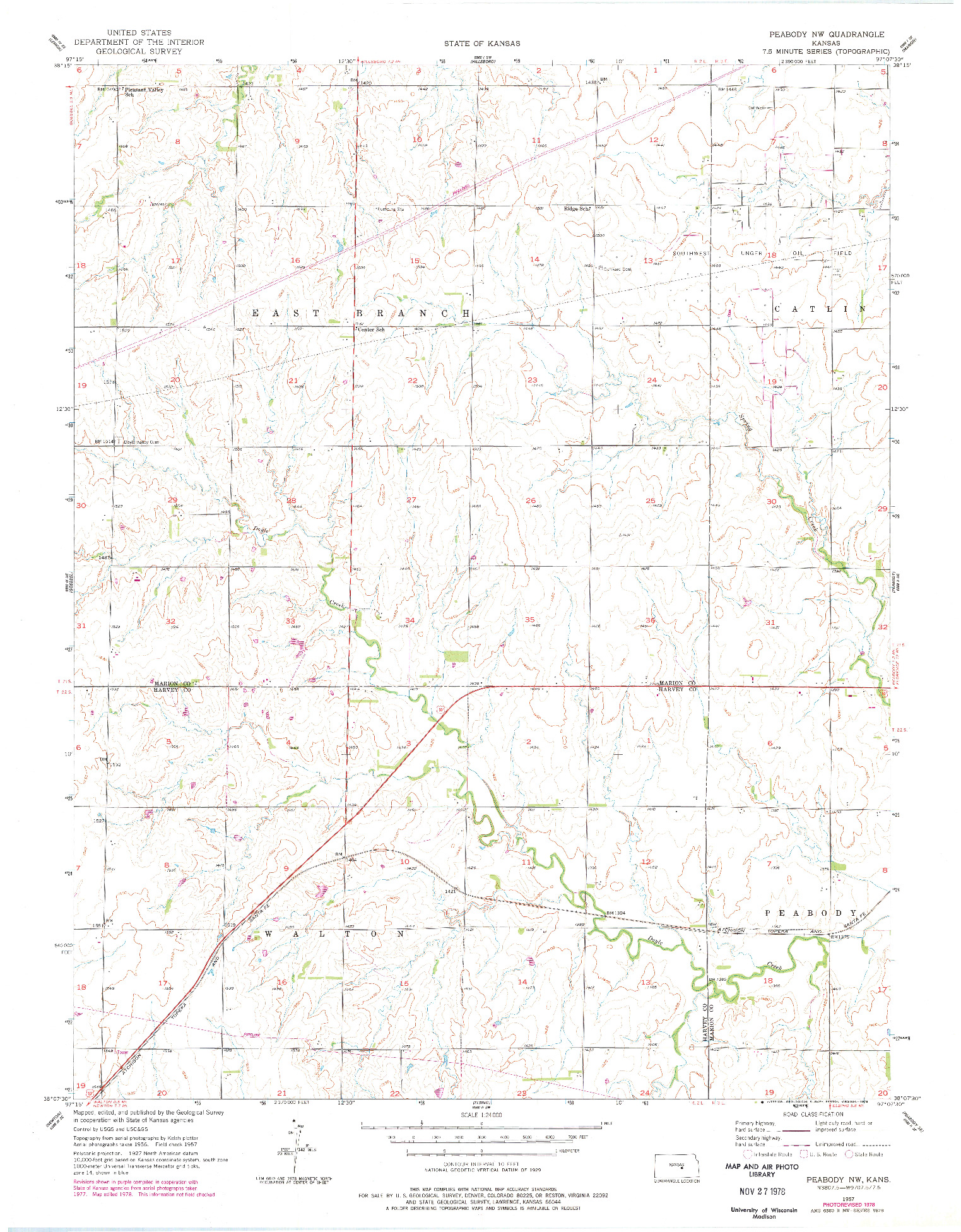 USGS 1:24000-SCALE QUADRANGLE FOR PEABODY NW, KS 1957