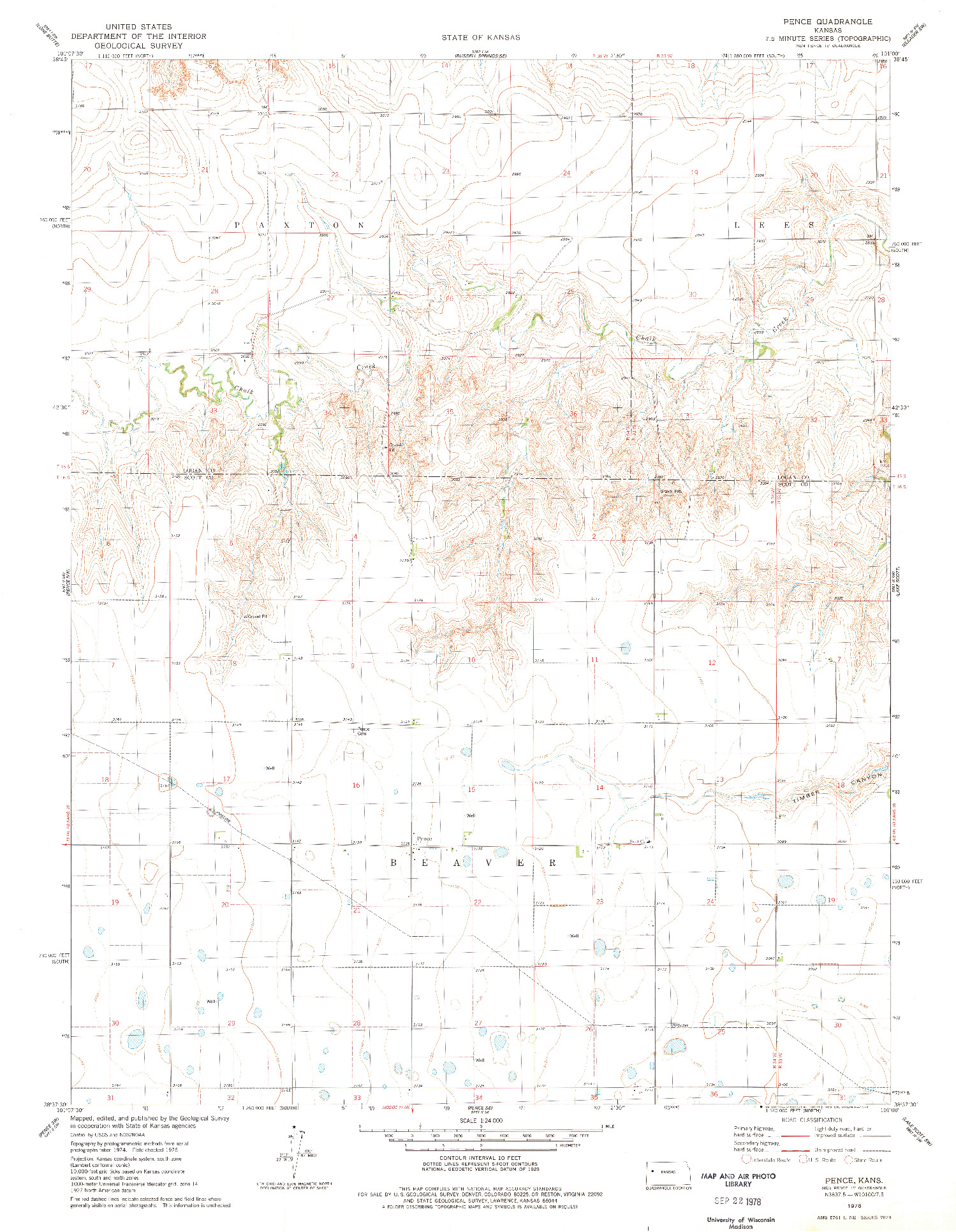 USGS 1:24000-SCALE QUADRANGLE FOR PENCE, KS 1976