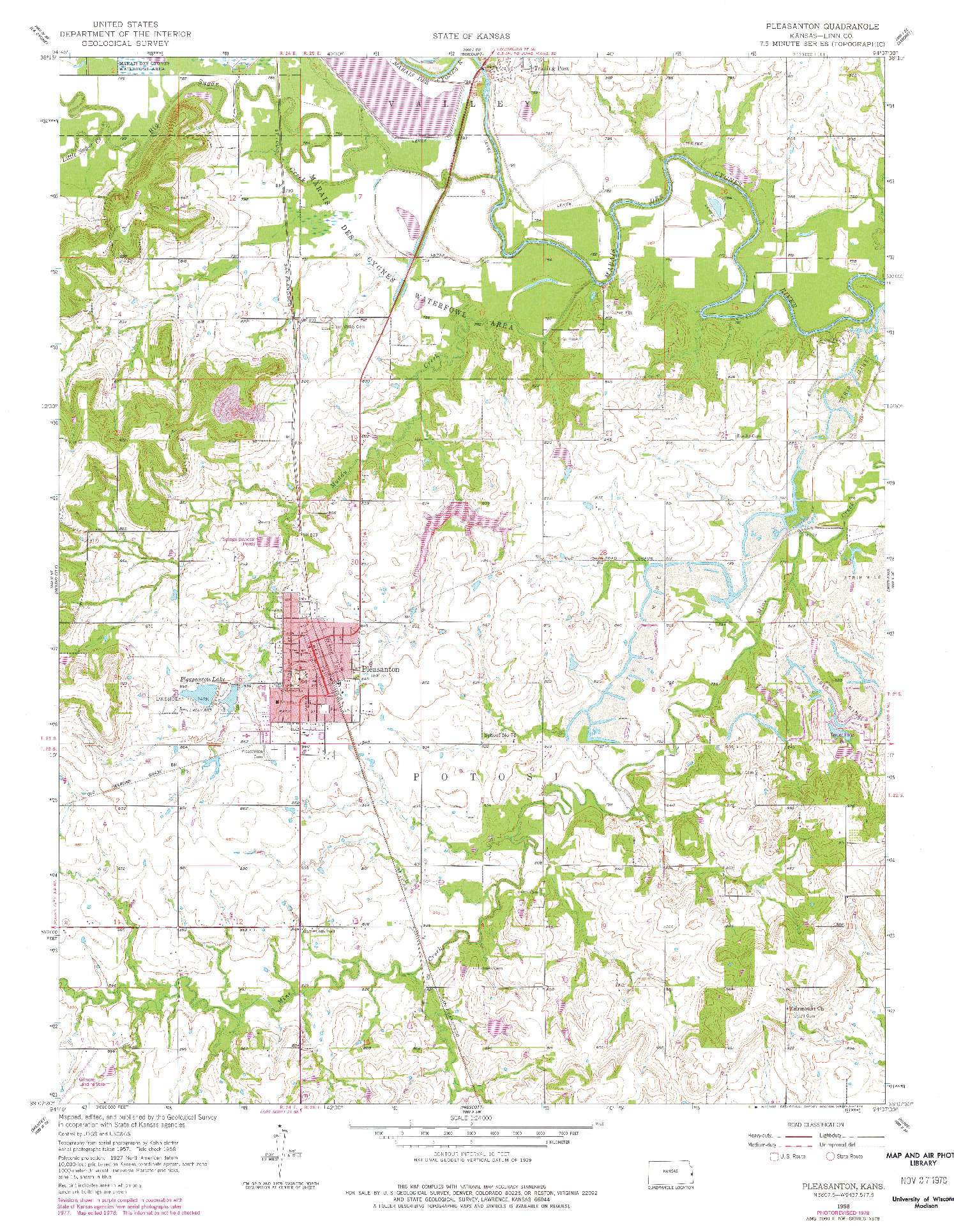 USGS 1:24000-SCALE QUADRANGLE FOR PLEASANTON, KS 1958