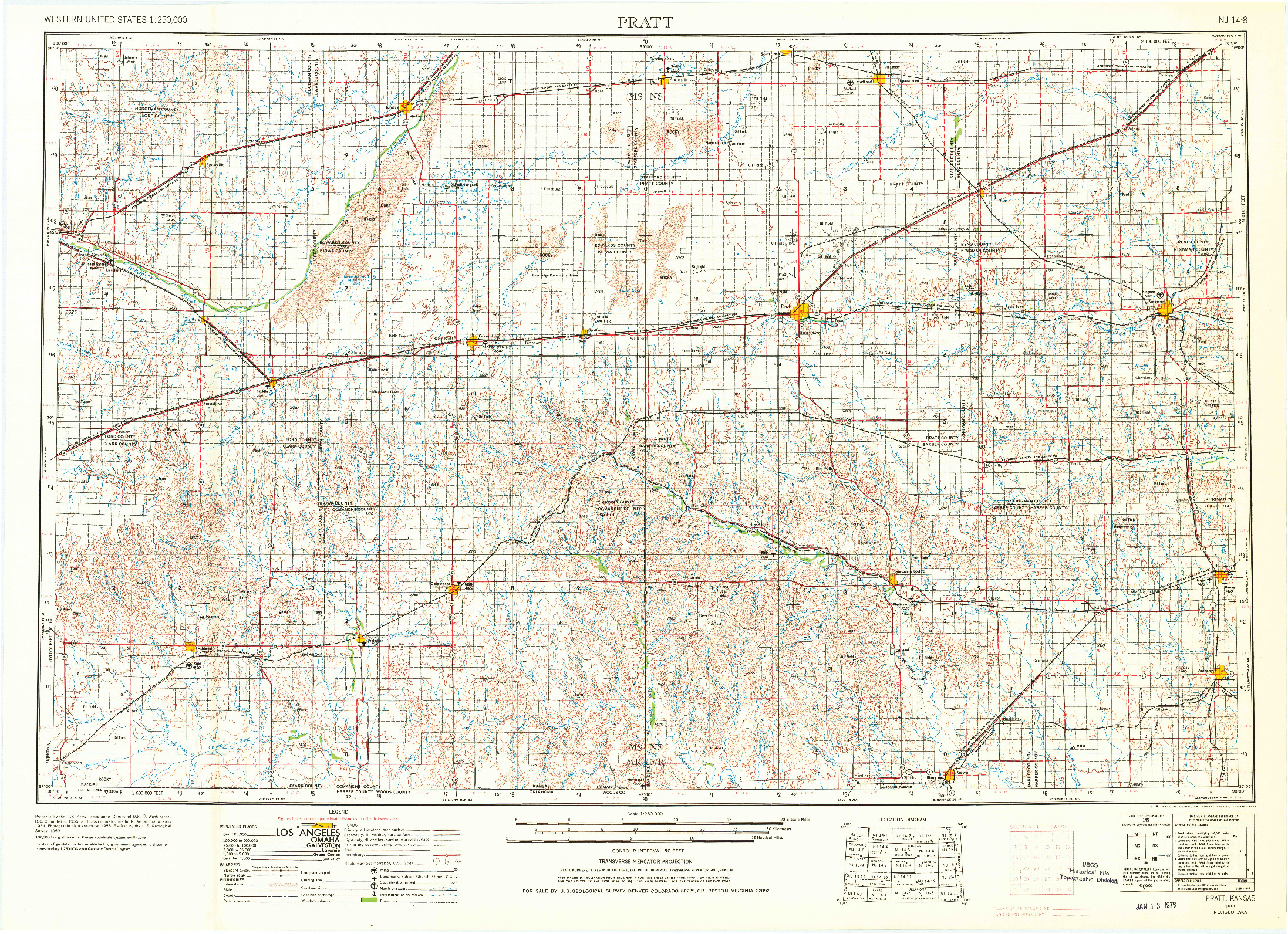 USGS 1:250000-SCALE QUADRANGLE FOR PRATT, KS 1955