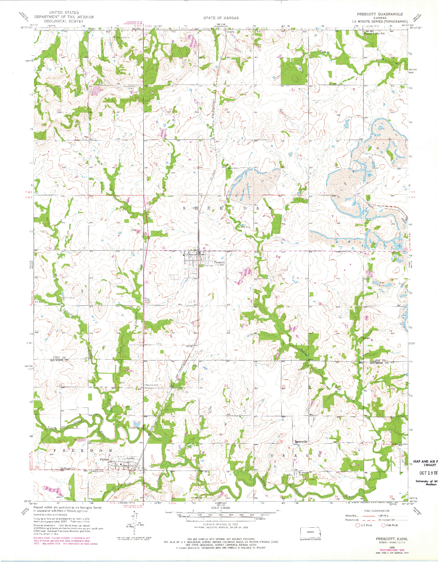 USGS 1:24000-SCALE QUADRANGLE FOR PRESCOTT, KS 1958