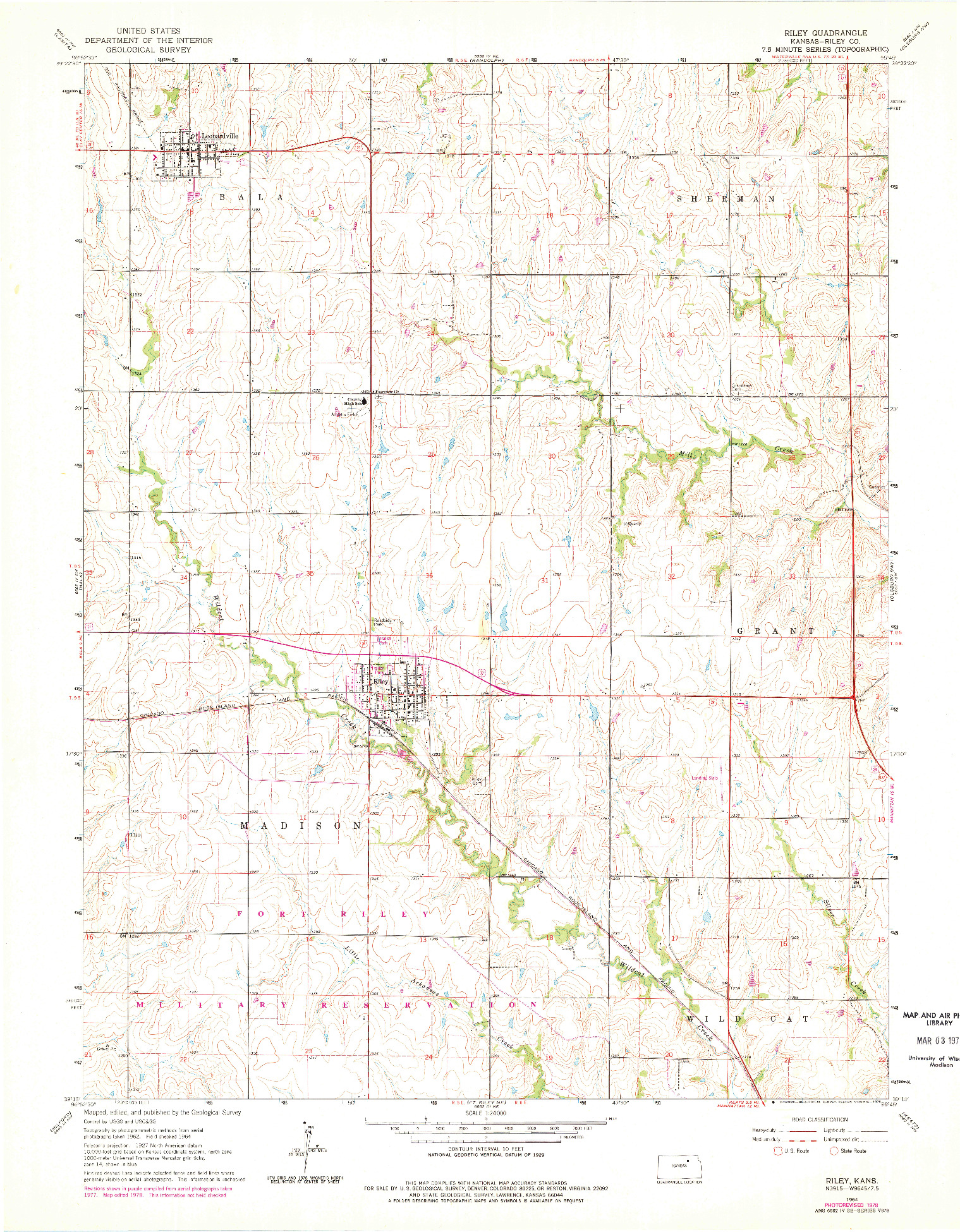 USGS 1:24000-SCALE QUADRANGLE FOR RILEY, KS 1964