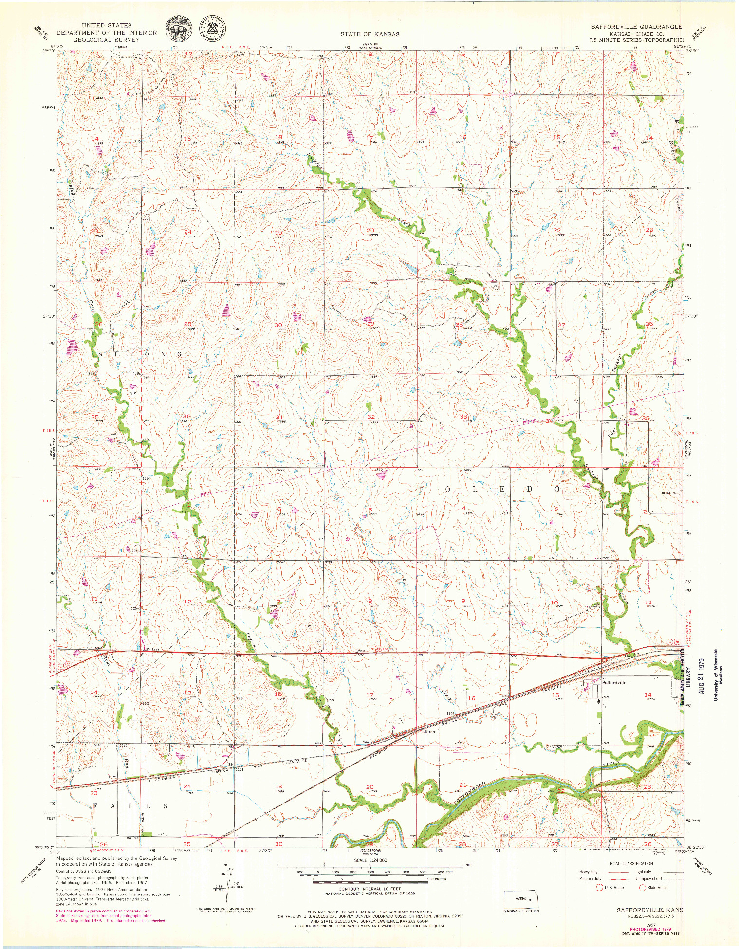 USGS 1:24000-SCALE QUADRANGLE FOR SAFFORDVILLE, KS 1957