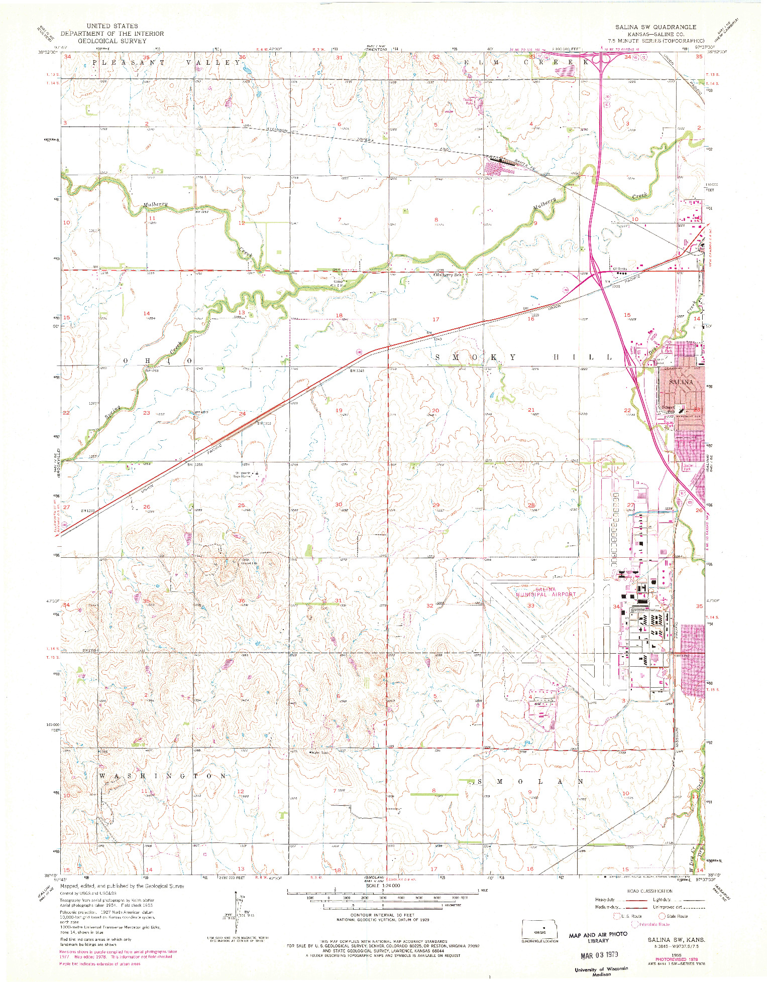 USGS 1:24000-SCALE QUADRANGLE FOR SALINA SW, KS 1955