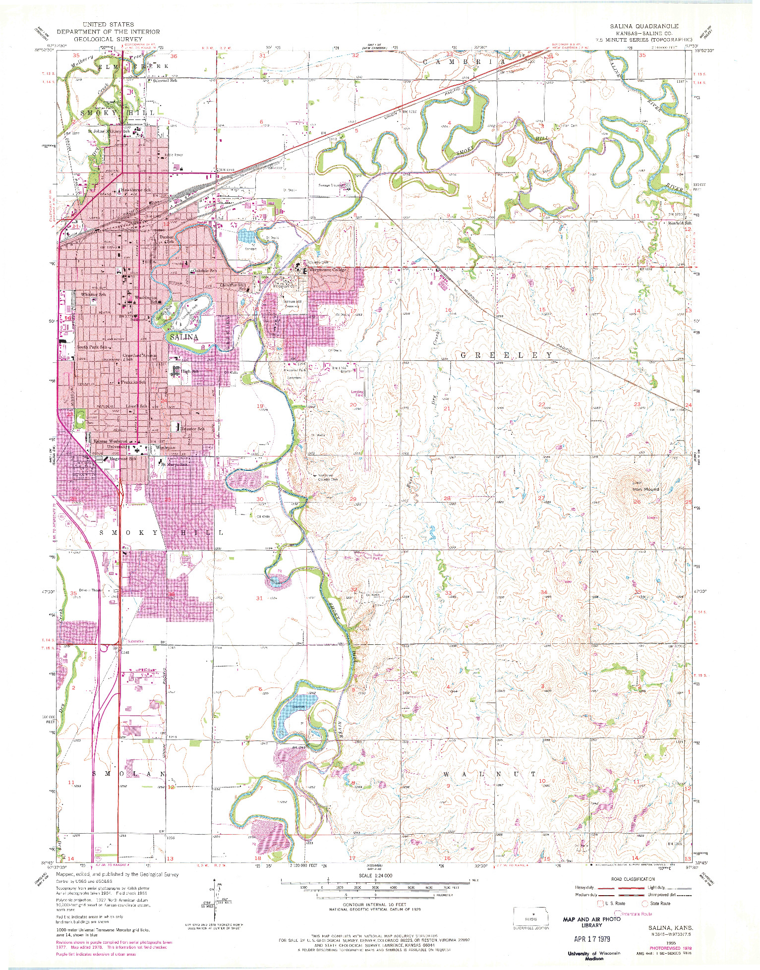 USGS 1:24000-SCALE QUADRANGLE FOR SALINA, KS 1955