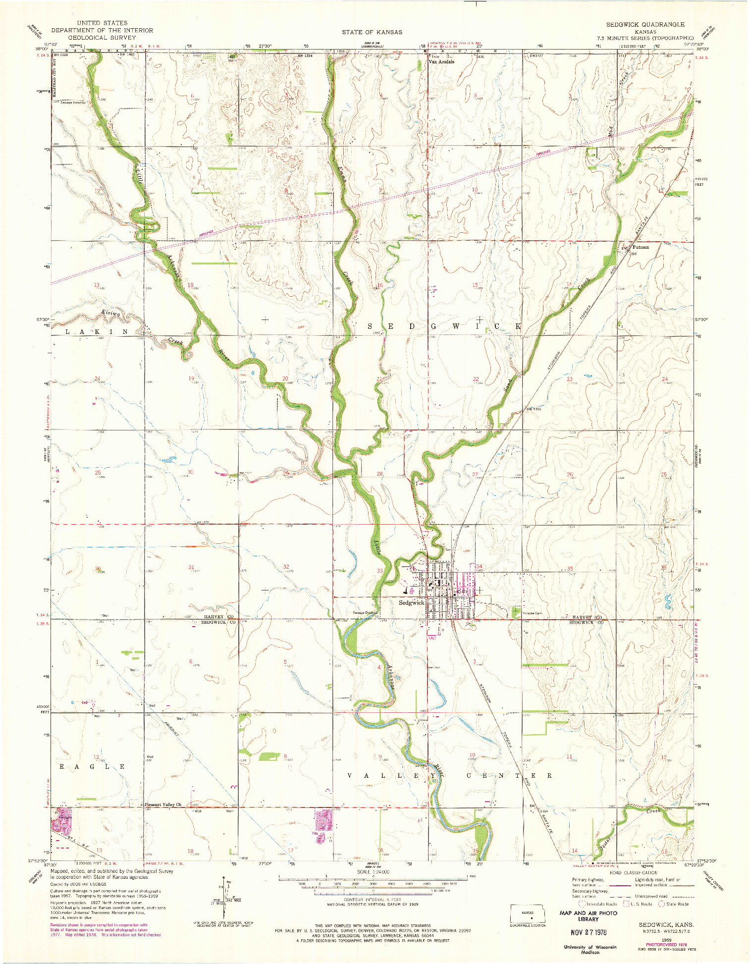 USGS 1:24000-SCALE QUADRANGLE FOR SEDGWICK, KS 1959