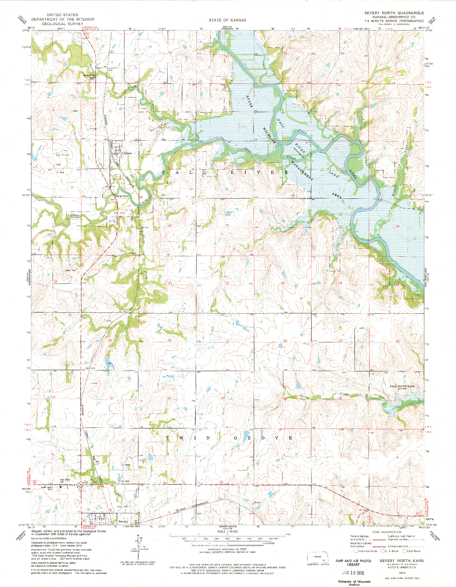 USGS 1:24000-SCALE QUADRANGLE FOR SEVERY NORTH, KS 1975