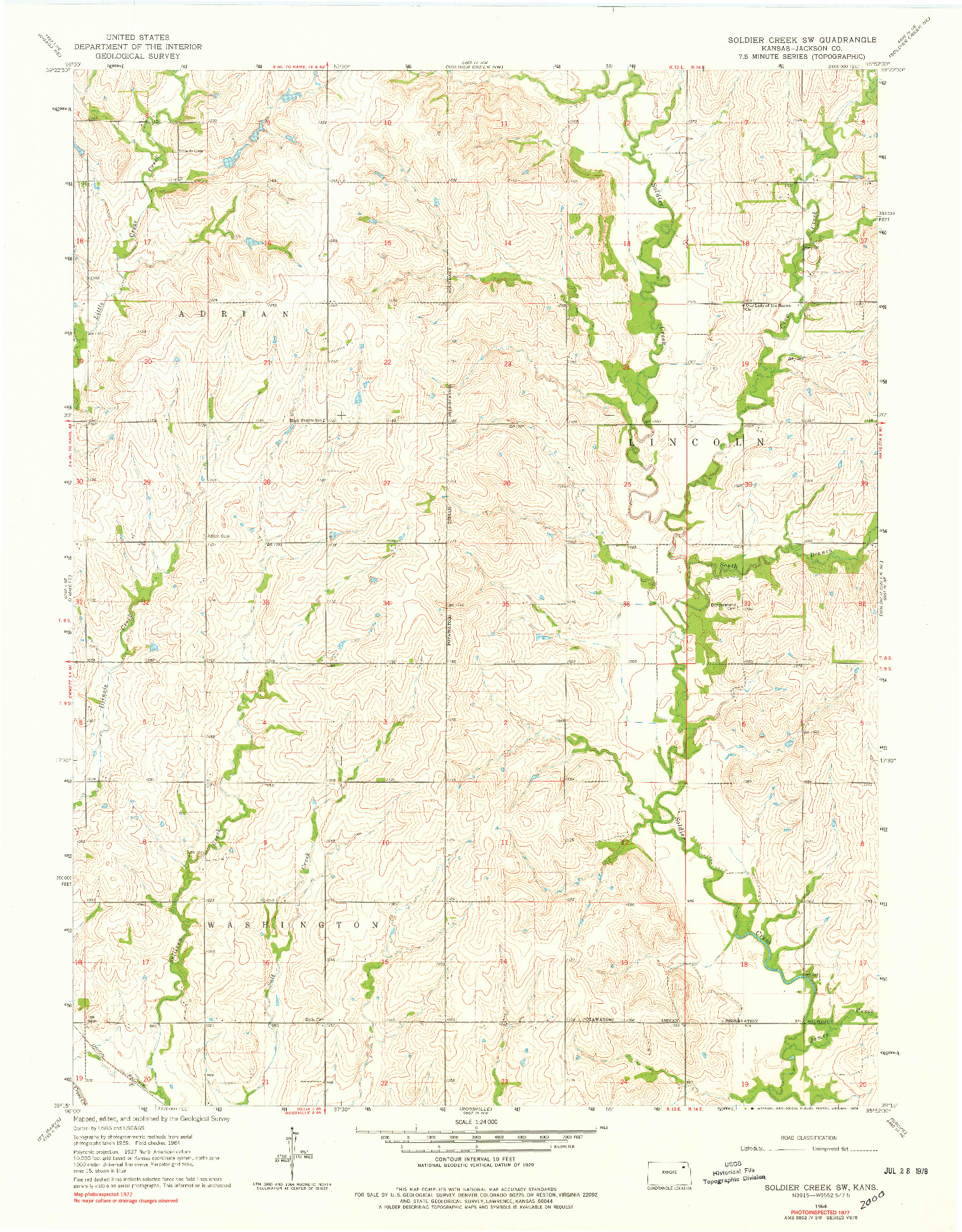 USGS 1:24000-SCALE QUADRANGLE FOR SOLDIER CREEK SW, KS 1964