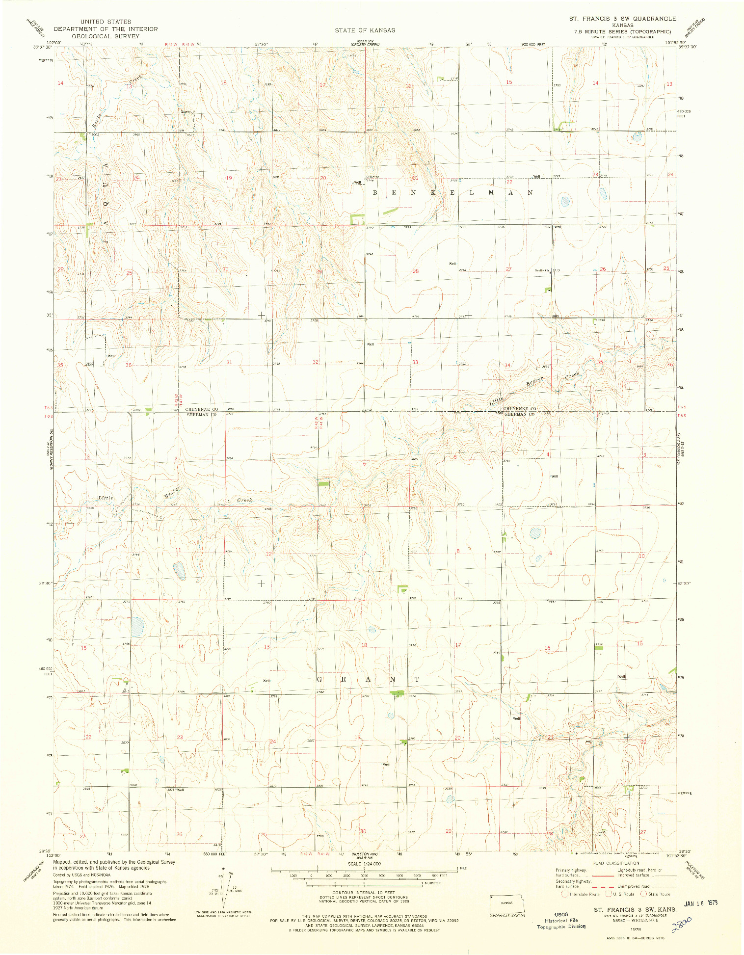 USGS 1:24000-SCALE QUADRANGLE FOR ST. FRANCIS 3 SW, KS 1978