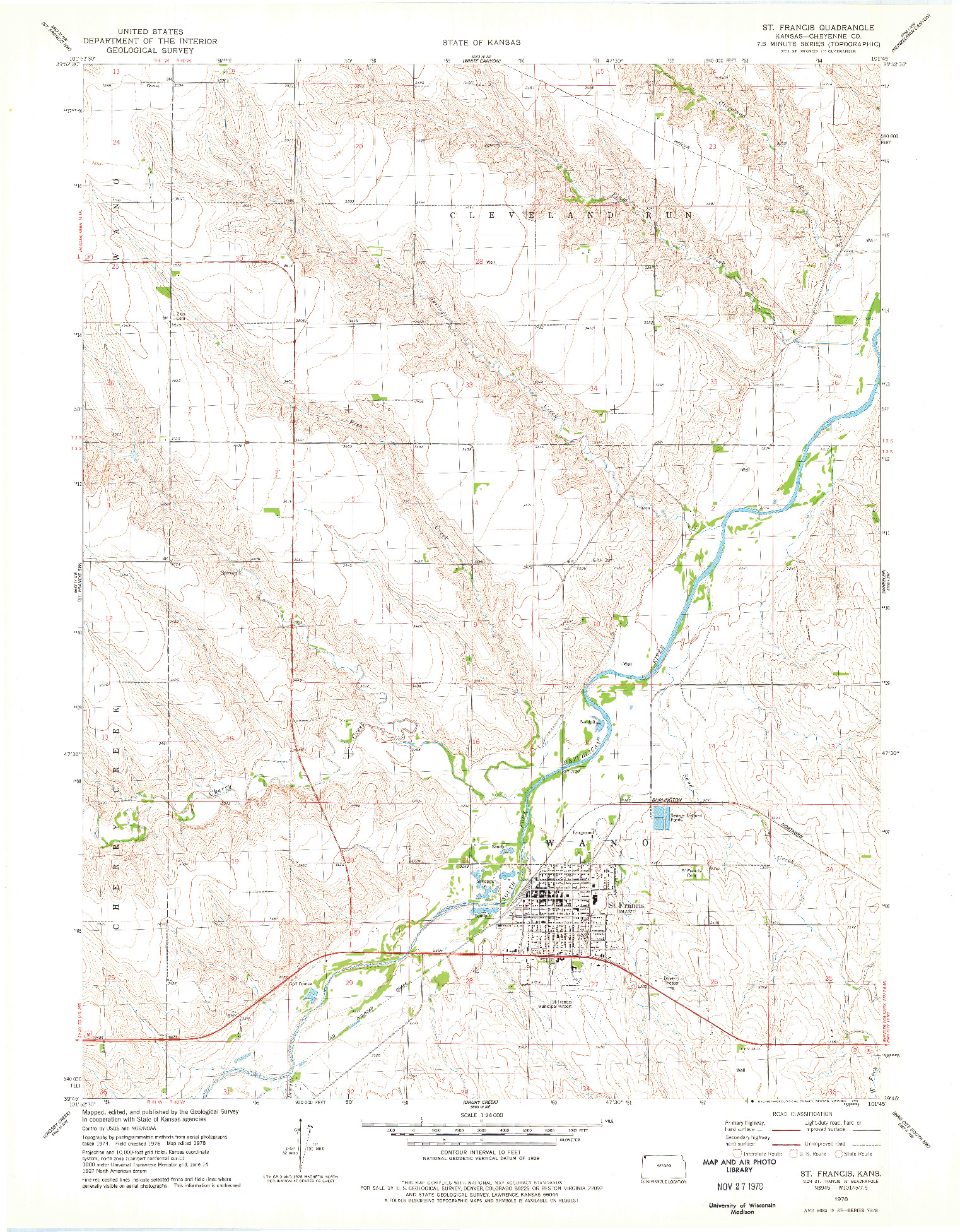 USGS 1:24000-SCALE QUADRANGLE FOR ST FRANCIS, KS 1978