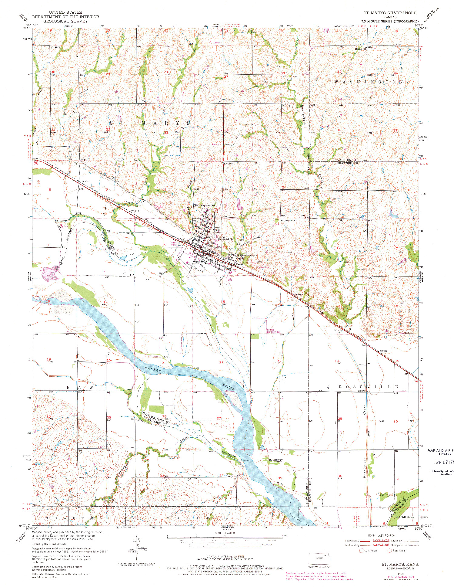 USGS 1:24000-SCALE QUADRANGLE FOR ST MARYS, KS 1953