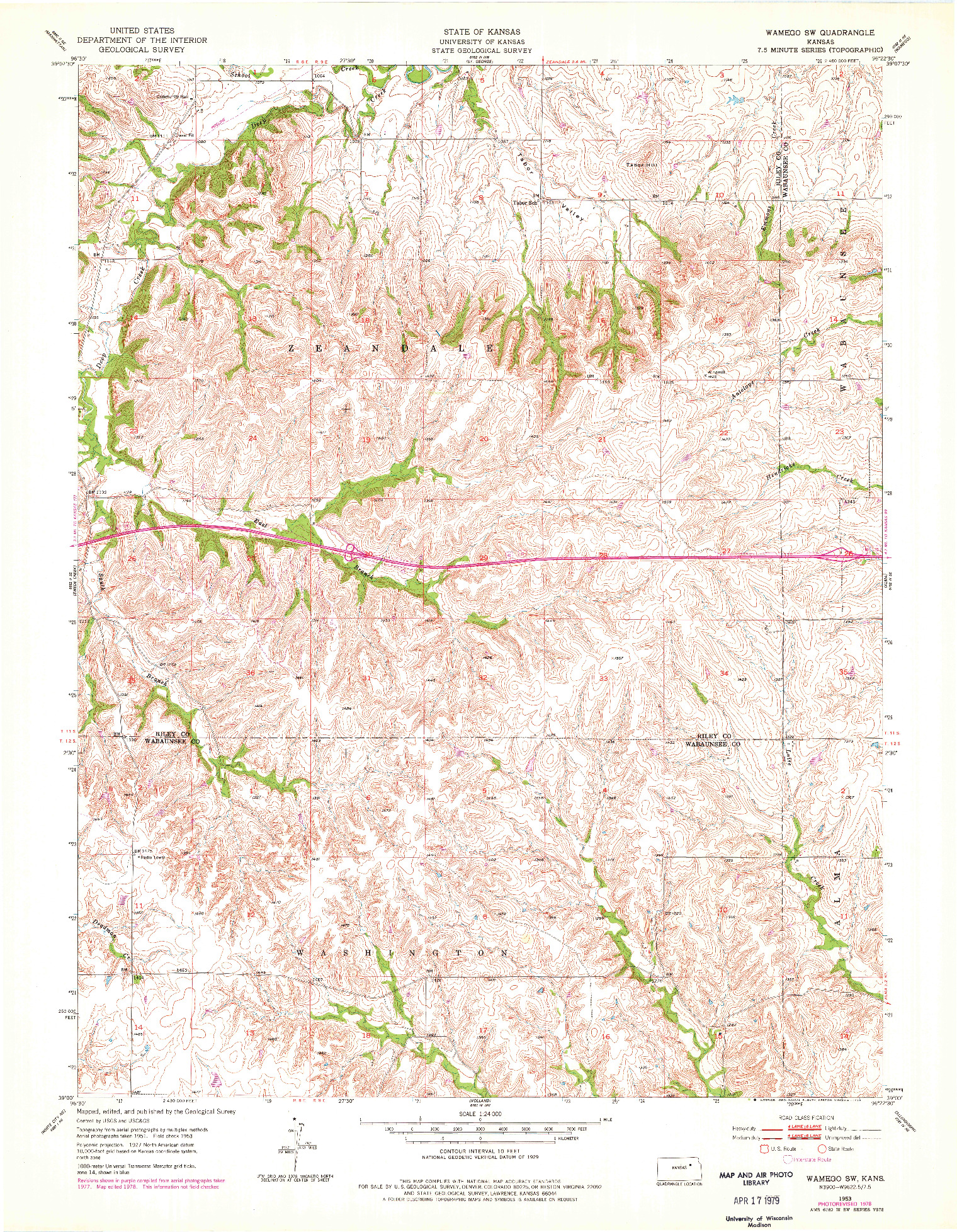 USGS 1:24000-SCALE QUADRANGLE FOR WAMEGO SW, KS 1953