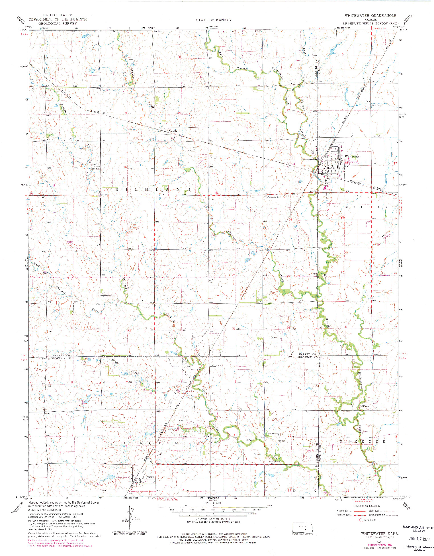 USGS 1:24000-SCALE QUADRANGLE FOR WHITEWATER, KS 1962