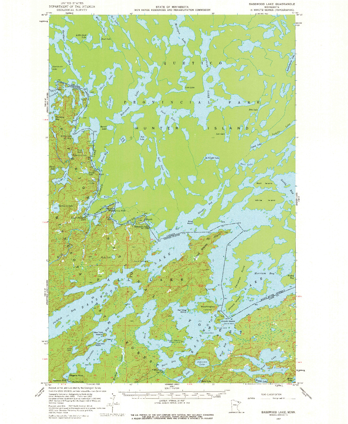 USGS 1:62500-SCALE QUADRANGLE FOR BASSWOOD LAKE, MN 1957