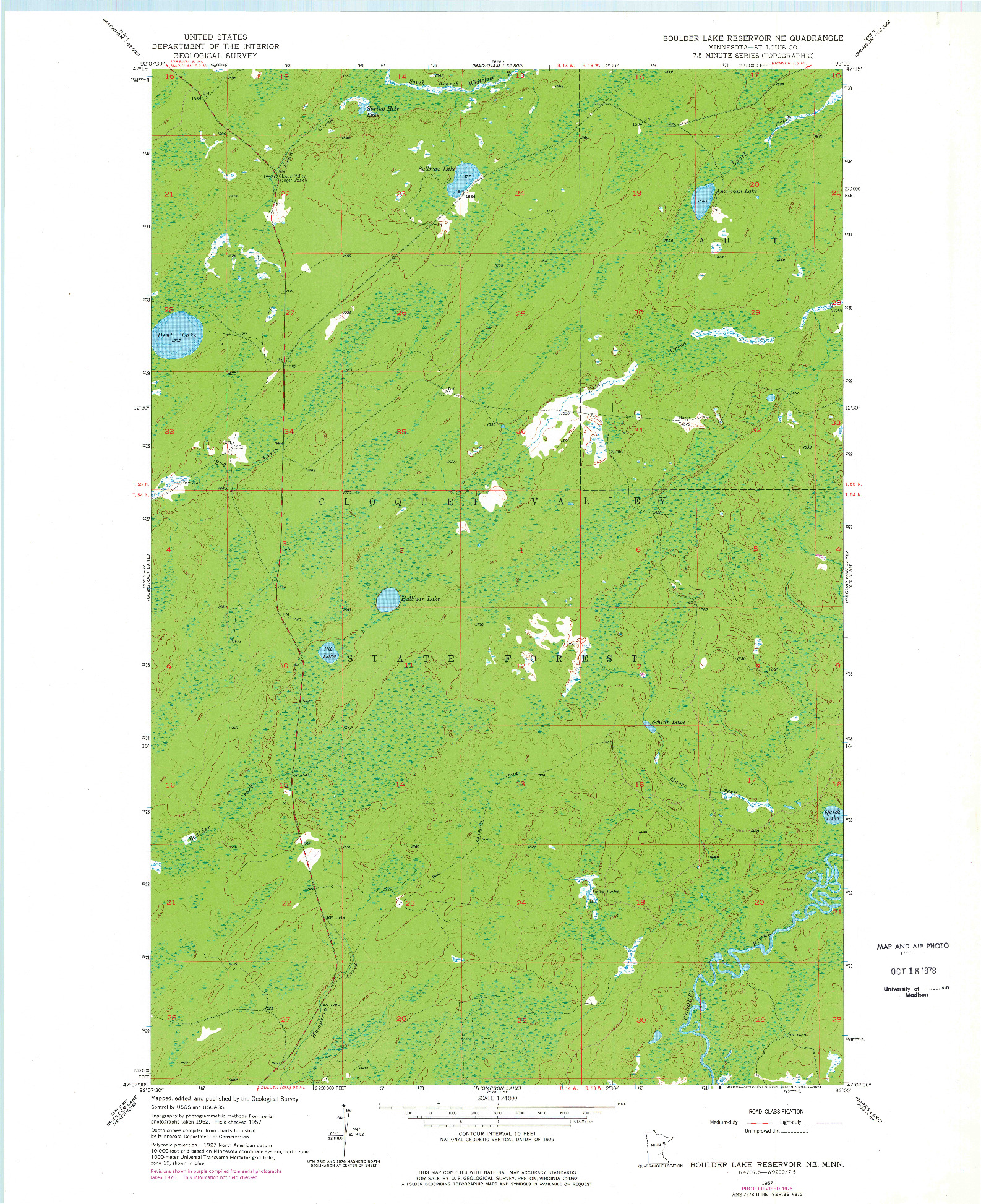 USGS 1:24000-SCALE QUADRANGLE FOR BOULDER LAKE RESERVOIR NE, MN 1957