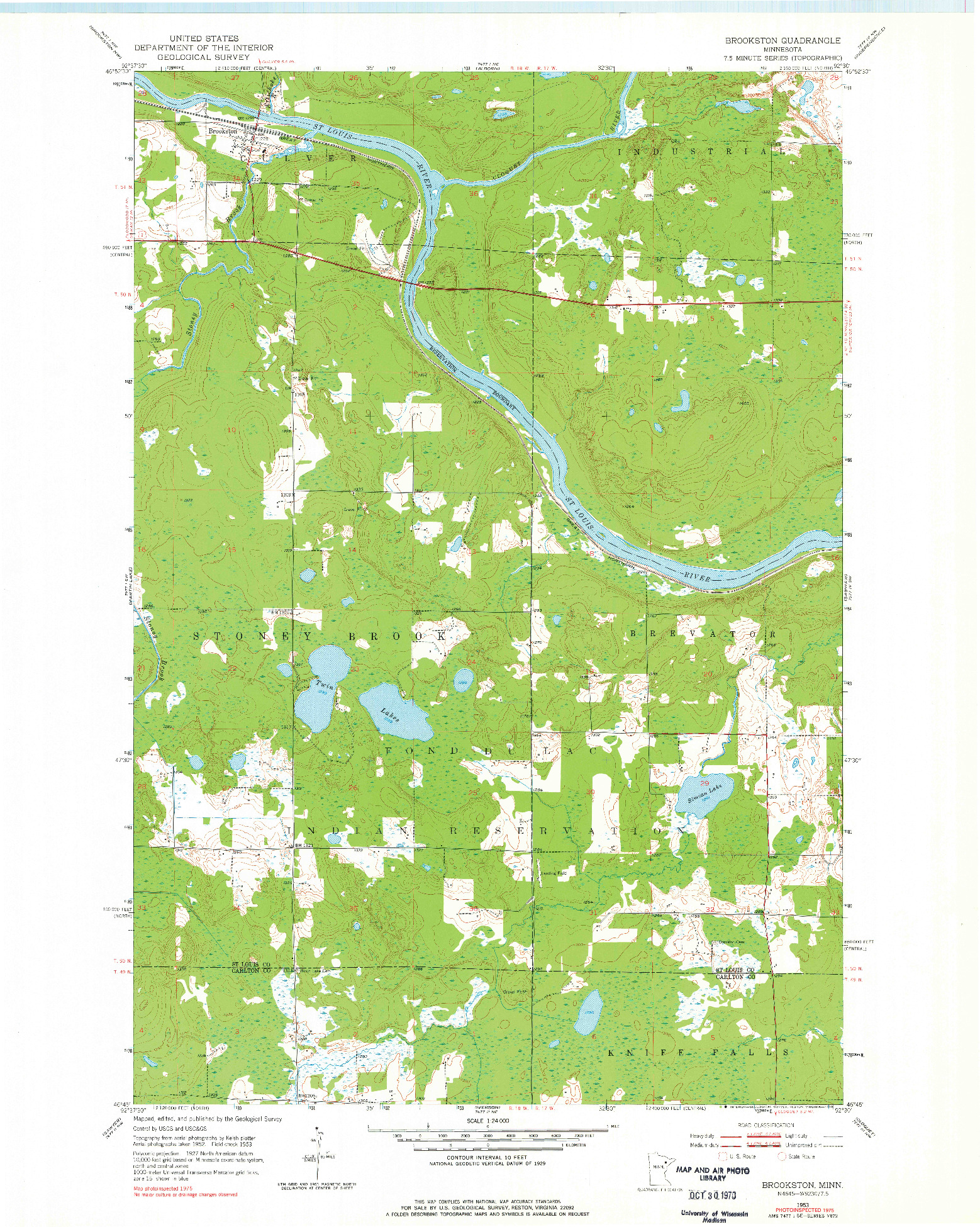 USGS 1:24000-SCALE QUADRANGLE FOR BROOKSTON, MN 1953