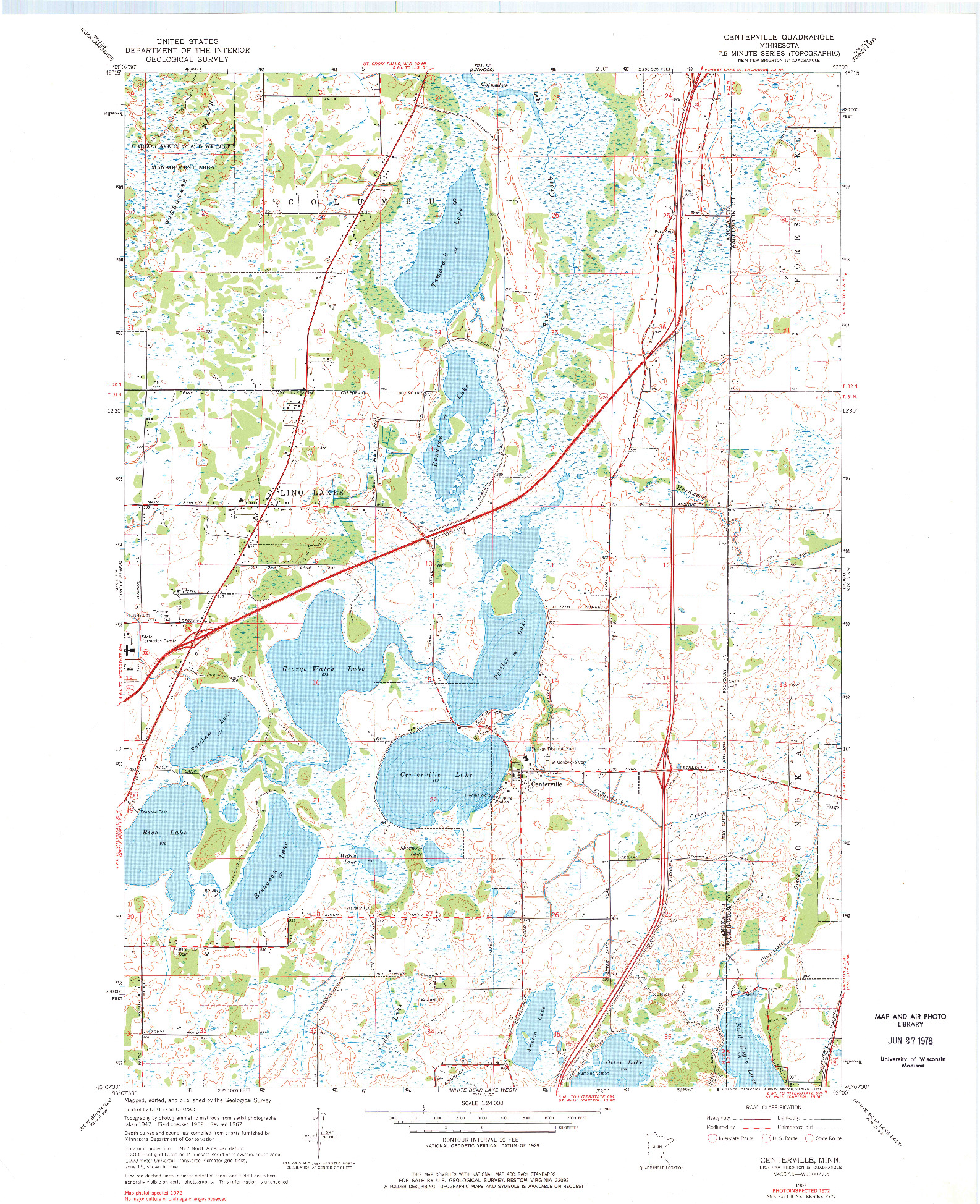 USGS 1:24000-SCALE QUADRANGLE FOR CENTERVILLE, MN 1967