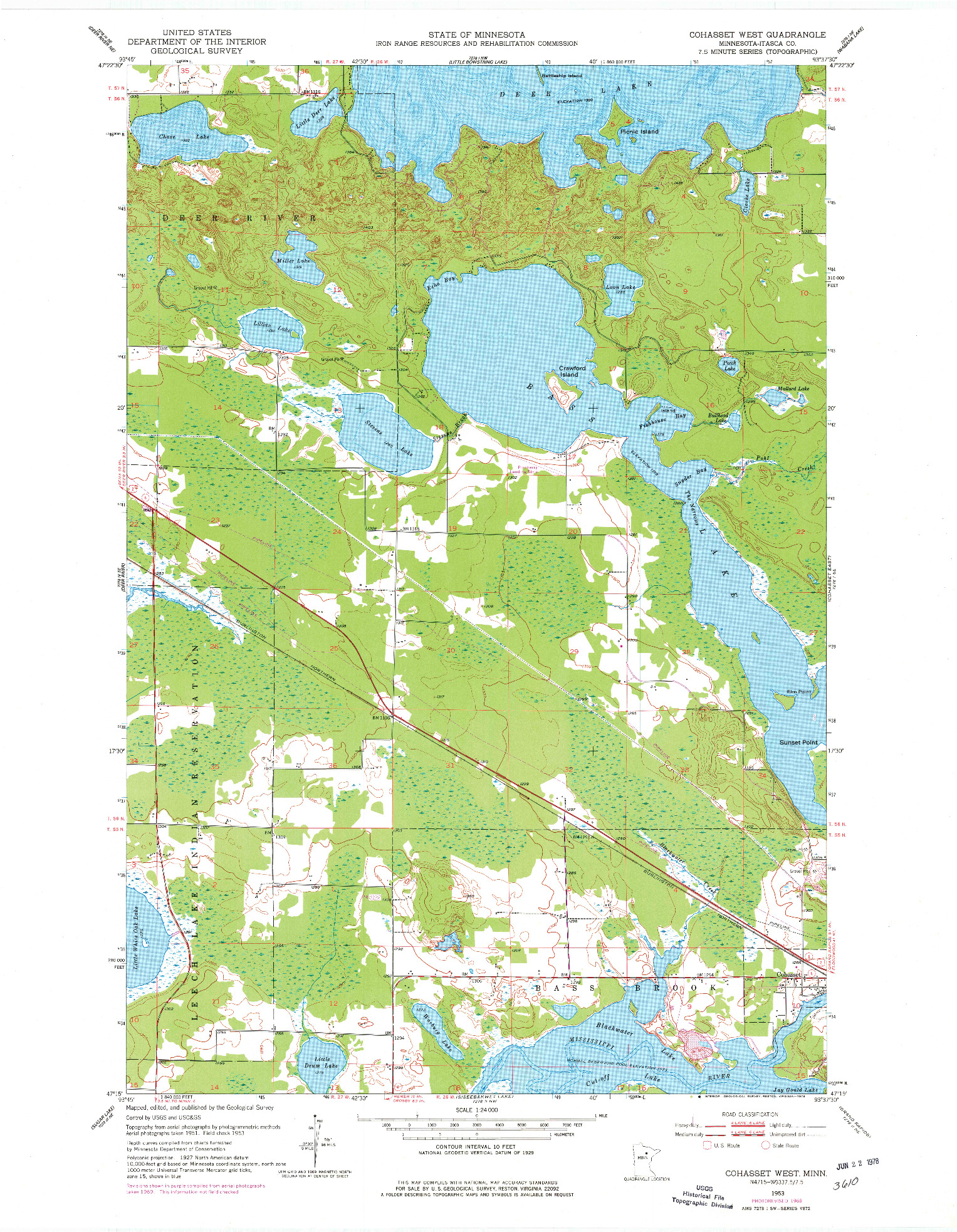 USGS 1:24000-SCALE QUADRANGLE FOR COHASSET WEST, MN 1953