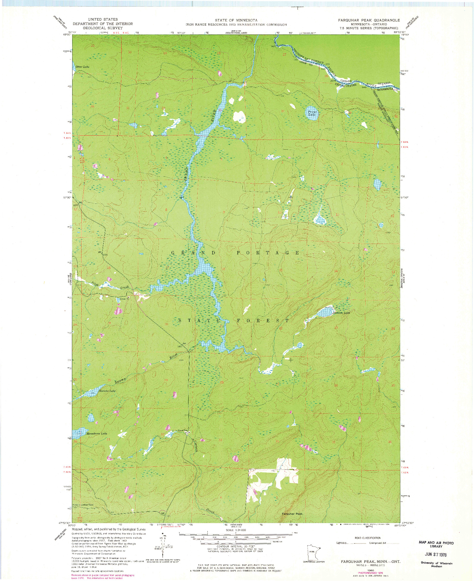 USGS 1:24000-SCALE QUADRANGLE FOR FARQUHAR PEAK, MN 1960