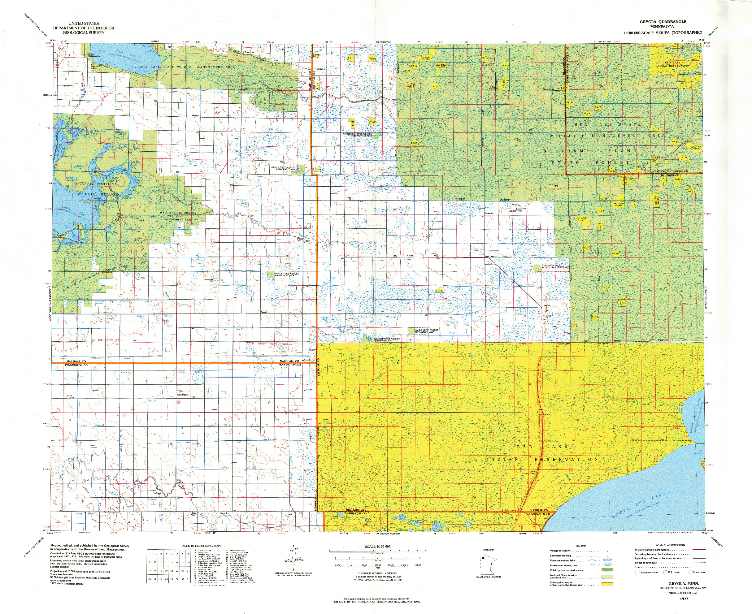 USGS 1:100000-SCALE QUADRANGLE FOR GRYGLA, MN 1977