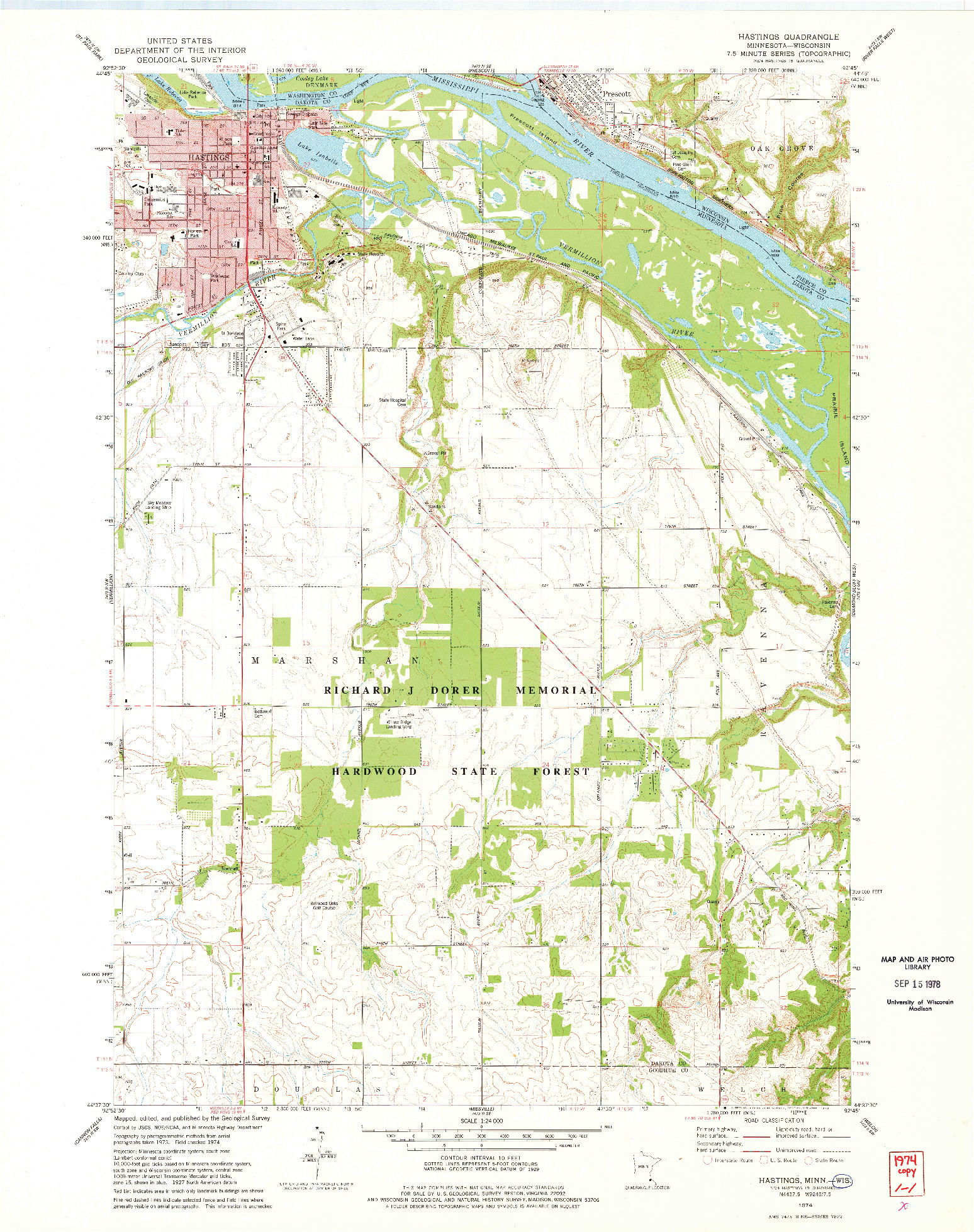 USGS 1:24000-SCALE QUADRANGLE FOR HASTINGS, MN 1974