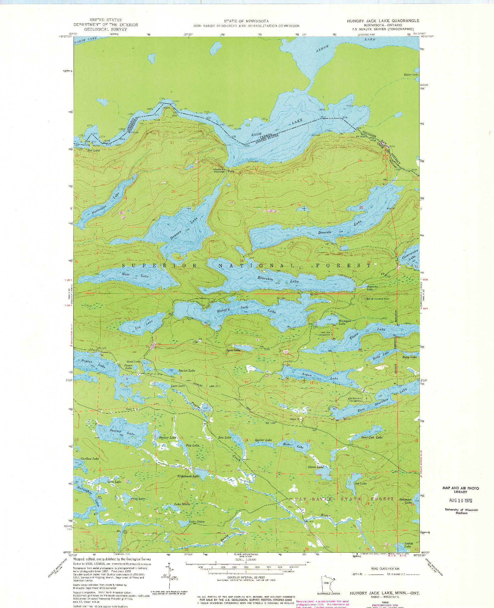 USGS 1:24000-SCALE QUADRANGLE FOR HUNGRY JACK LAKE, MN 1959