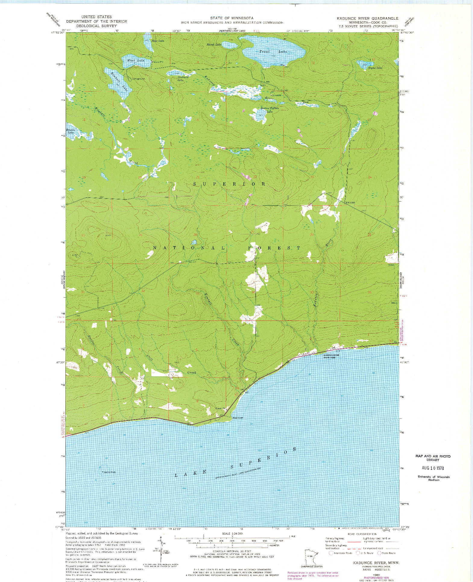 USGS 1:24000-SCALE QUADRANGLE FOR KADUNCE RIVER, MN 1960