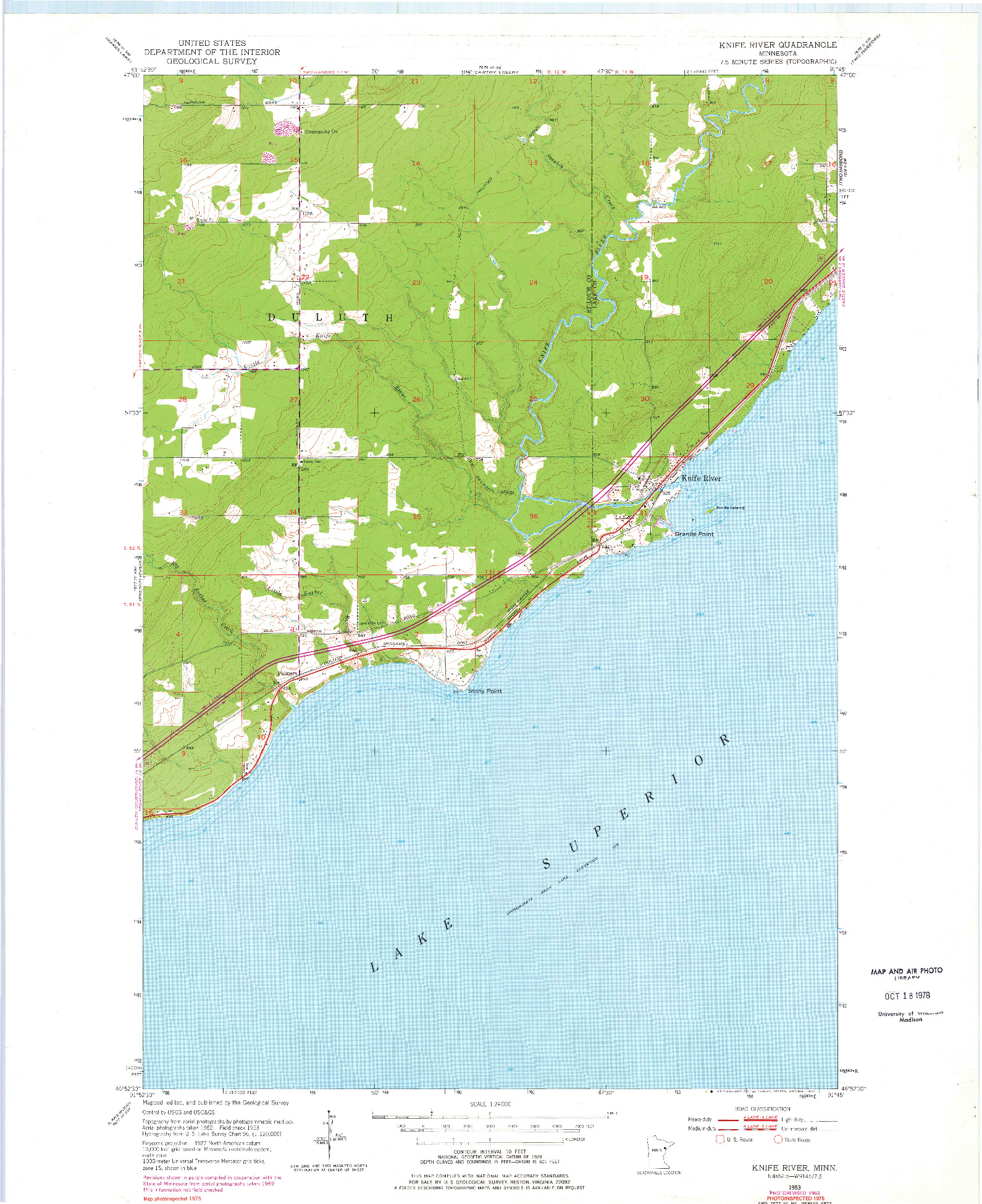 USGS 1:24000-SCALE QUADRANGLE FOR KNIFE RIVER, MN 1953