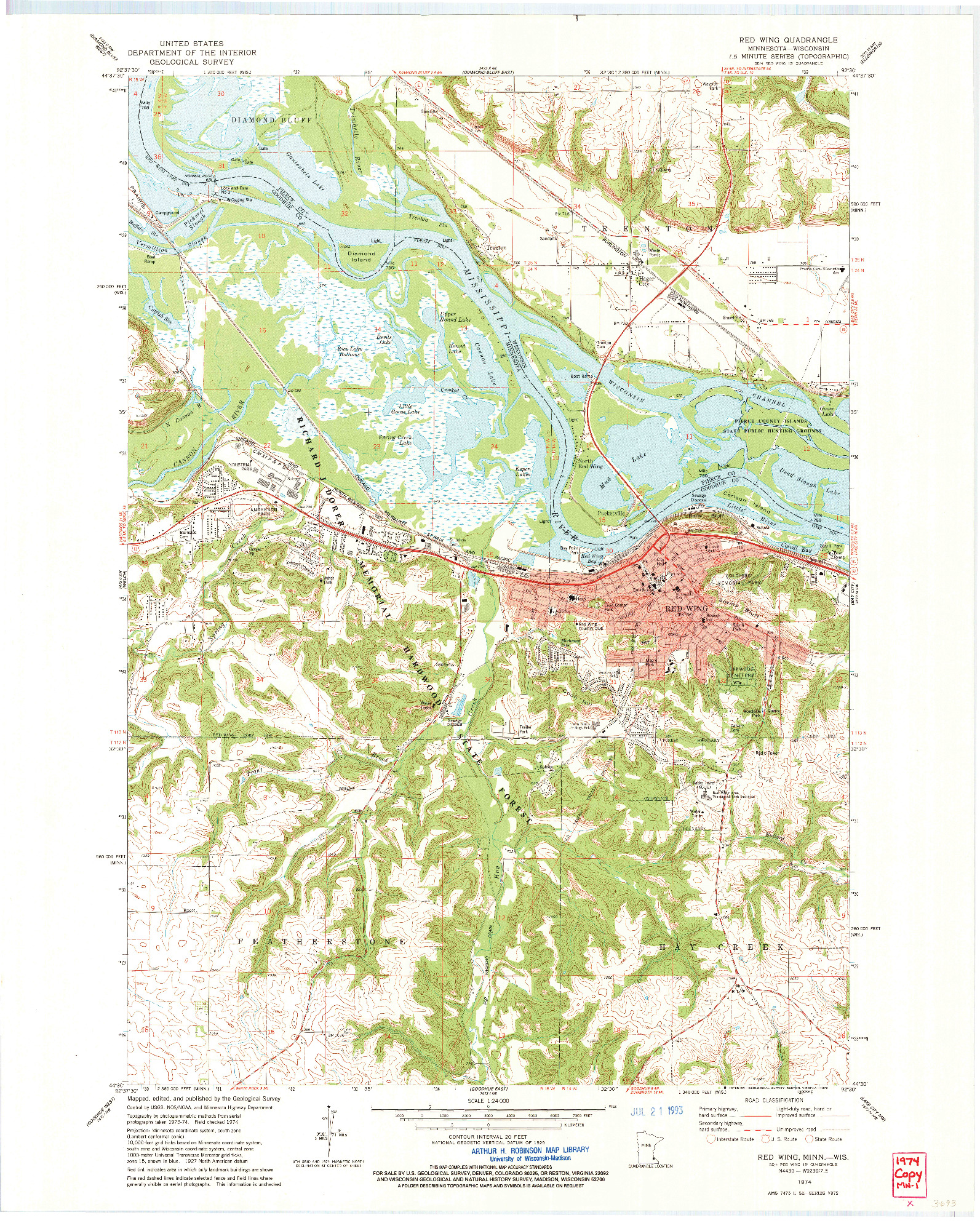 USGS 1:24000-SCALE QUADRANGLE FOR RED WING, MN 1974