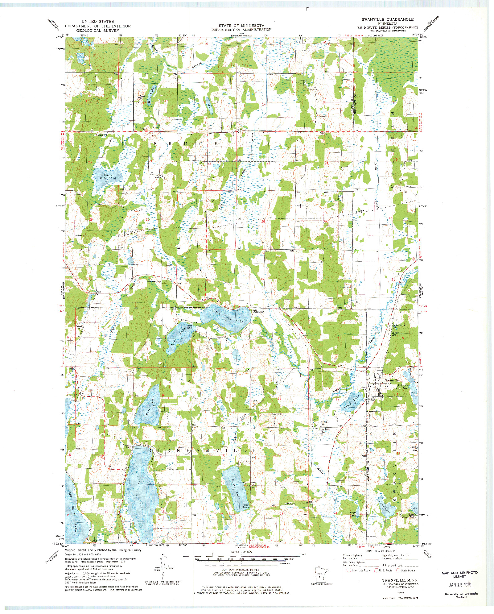 USGS 1:24000-SCALE QUADRANGLE FOR SWANVILLE, MN 1978