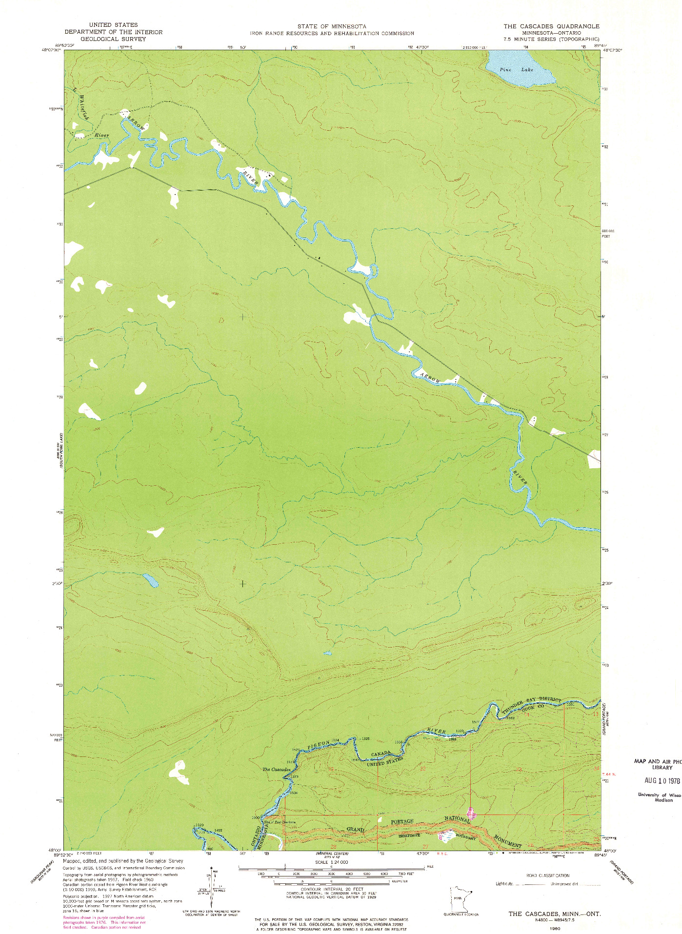 USGS 1:24000-SCALE QUADRANGLE FOR THE CASCADES, MN 1960