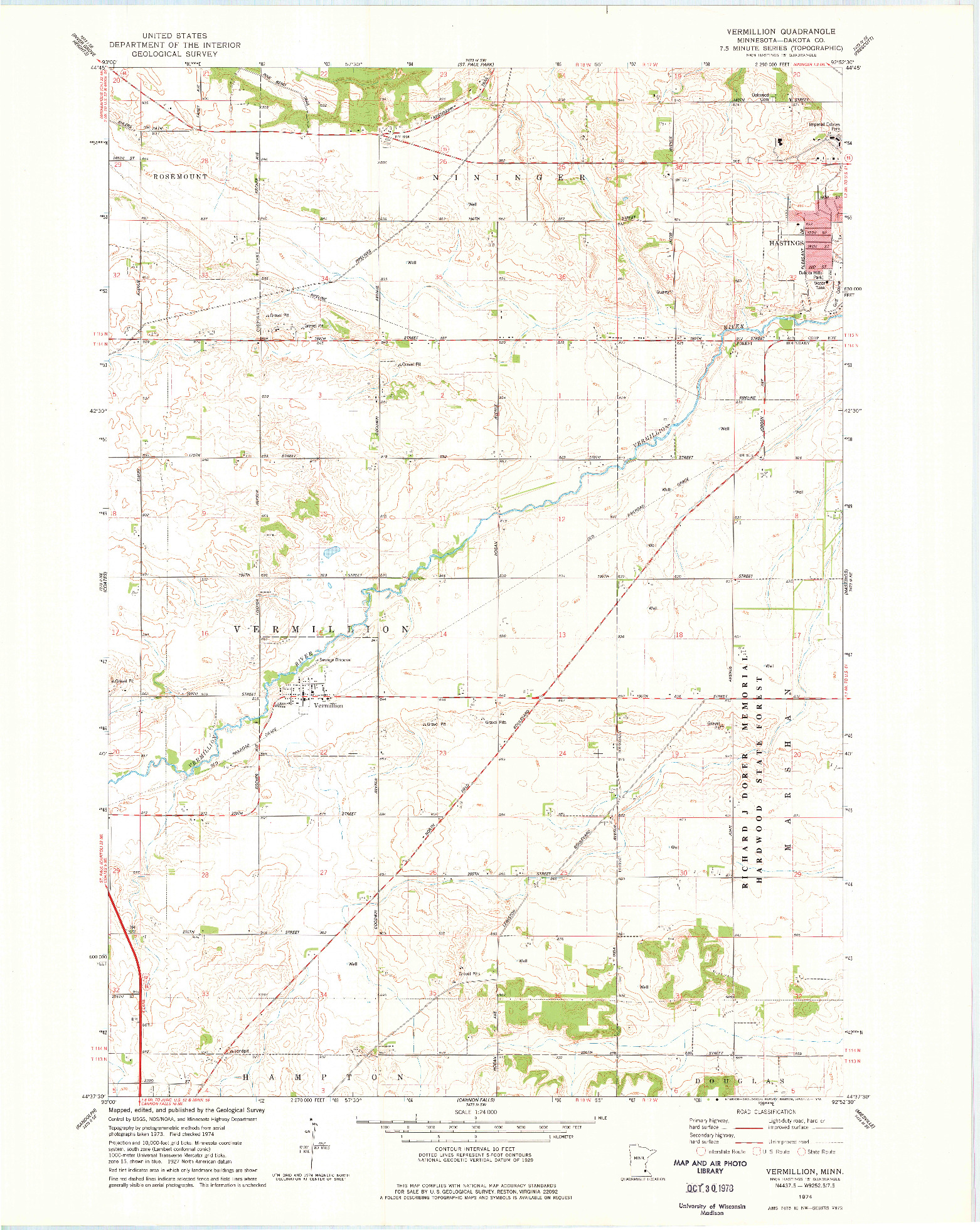 USGS 1:24000-SCALE QUADRANGLE FOR VERMILLION, MN 1974